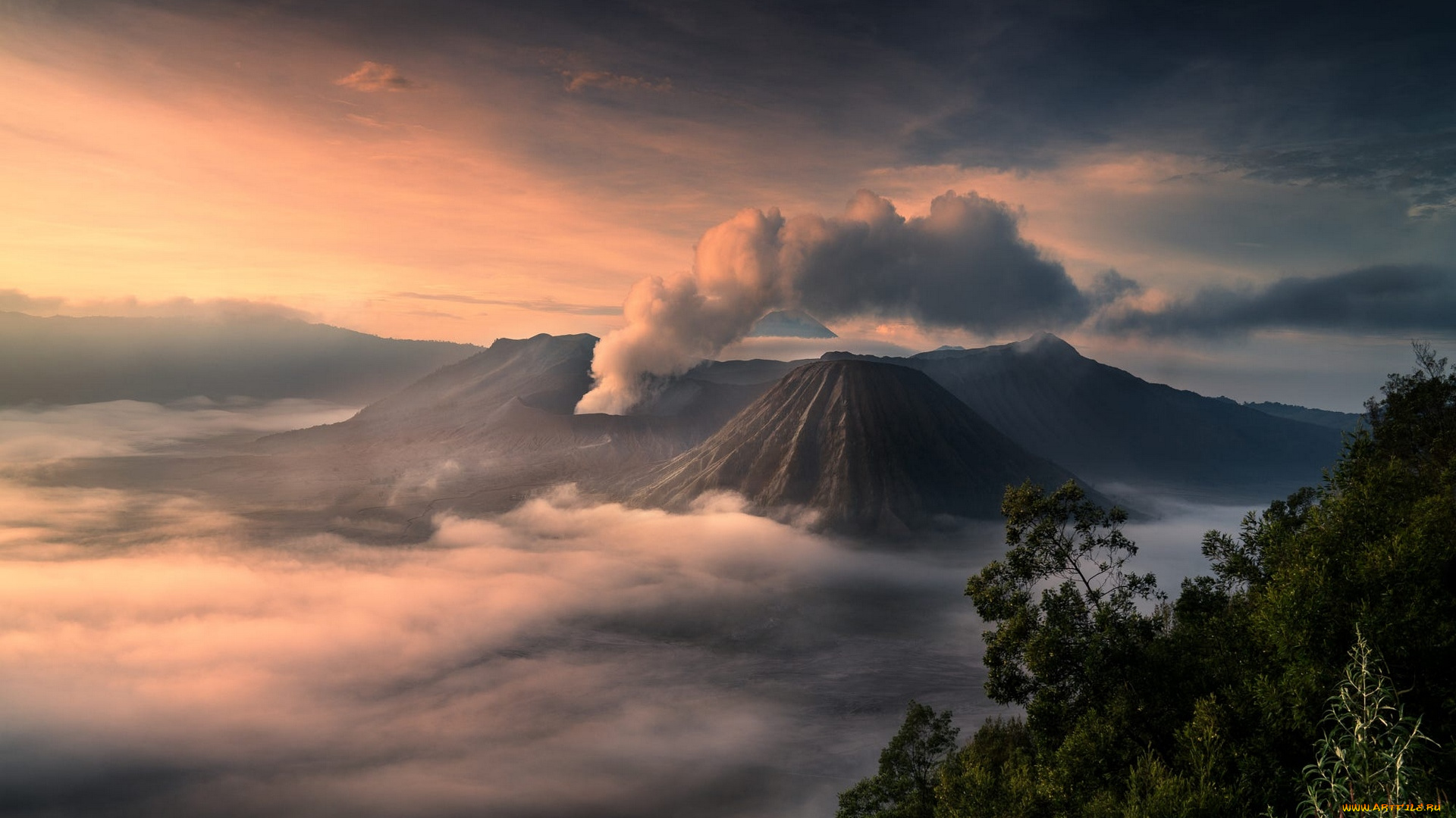 природа, горы, вулканы, тучи, облака