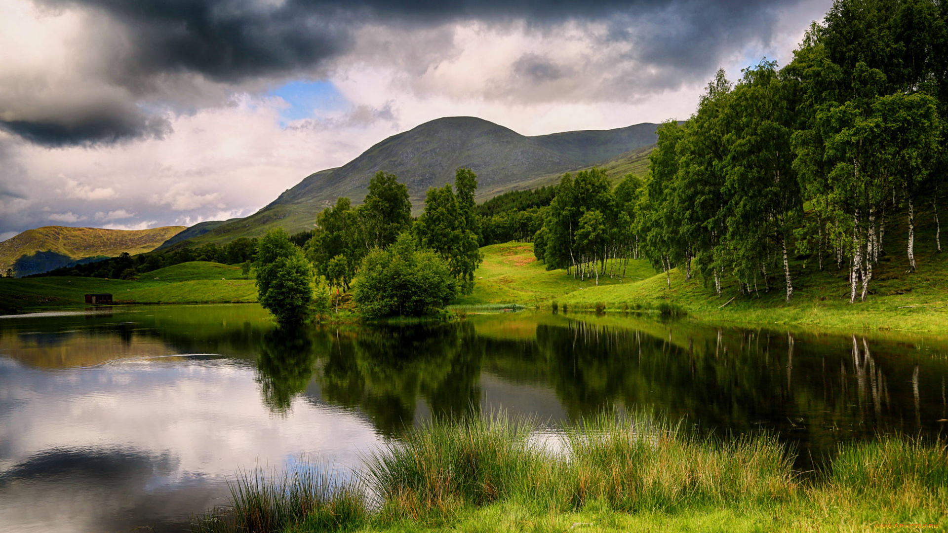 природа, пейзажи, hilda, murray, пейзаж, тучи, озеро, холмы, горы, облака