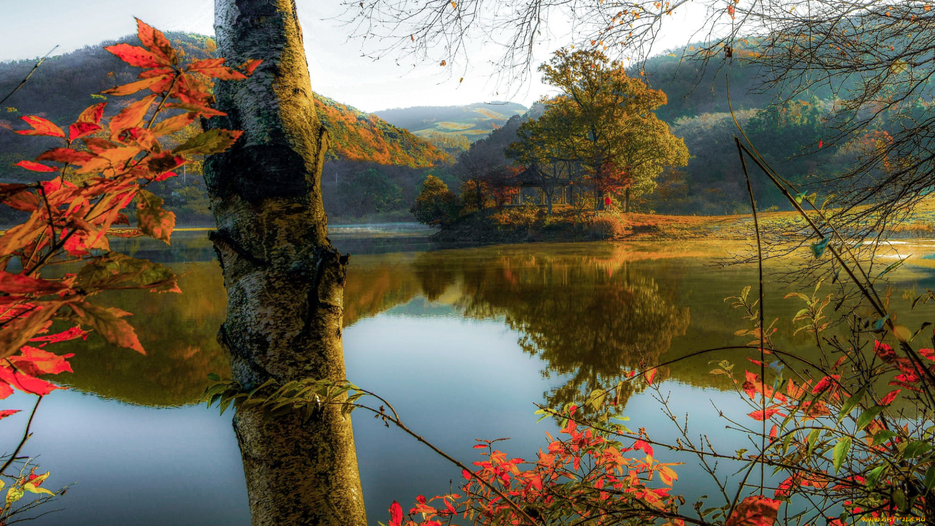 природа, реки, озера, отражение, осень, озеро