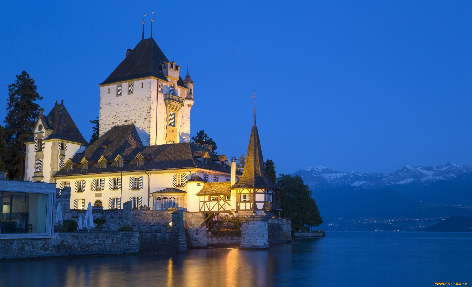 города, -, здания, , дома, дом, вода, гора