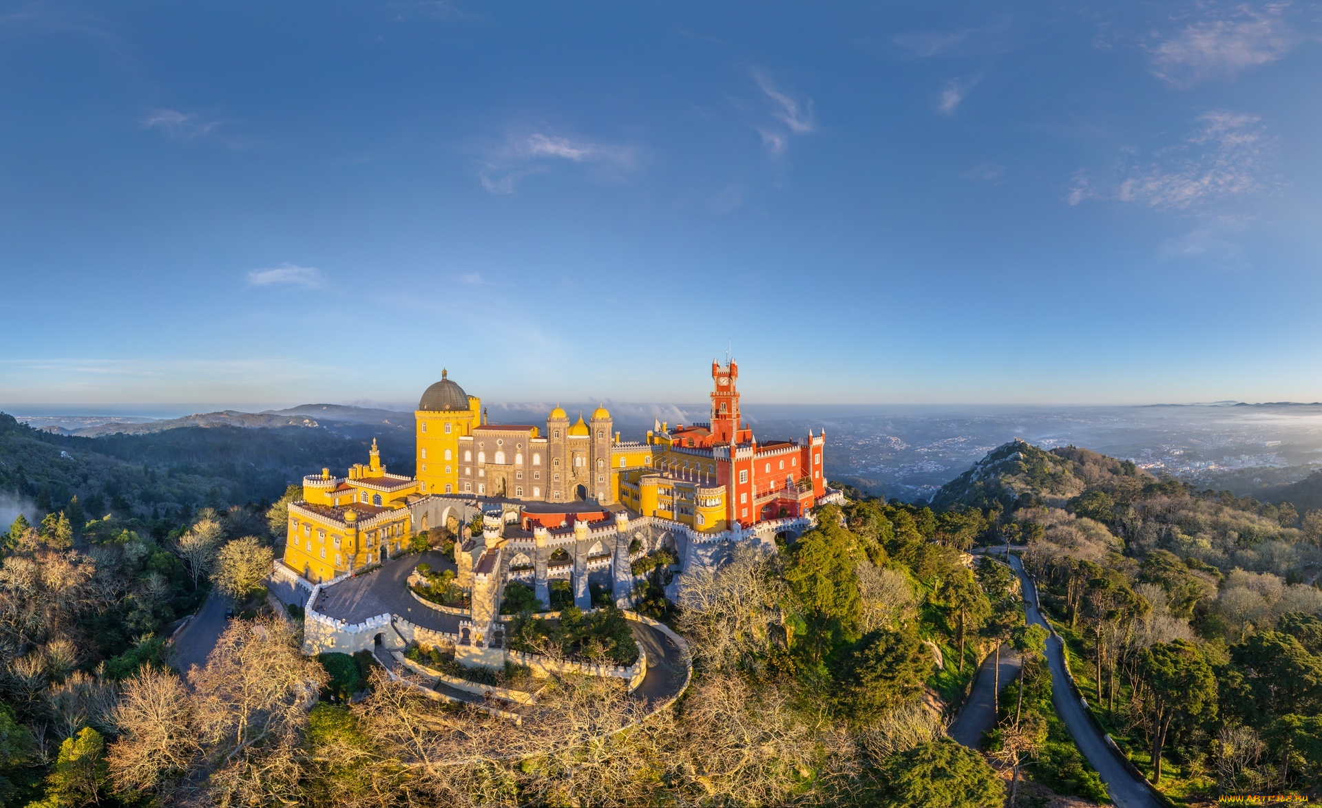 дворец, пена, , синтра, , португалия, города, -, дворцы, , замки, , крепости, замок, горы, небо, панорама
