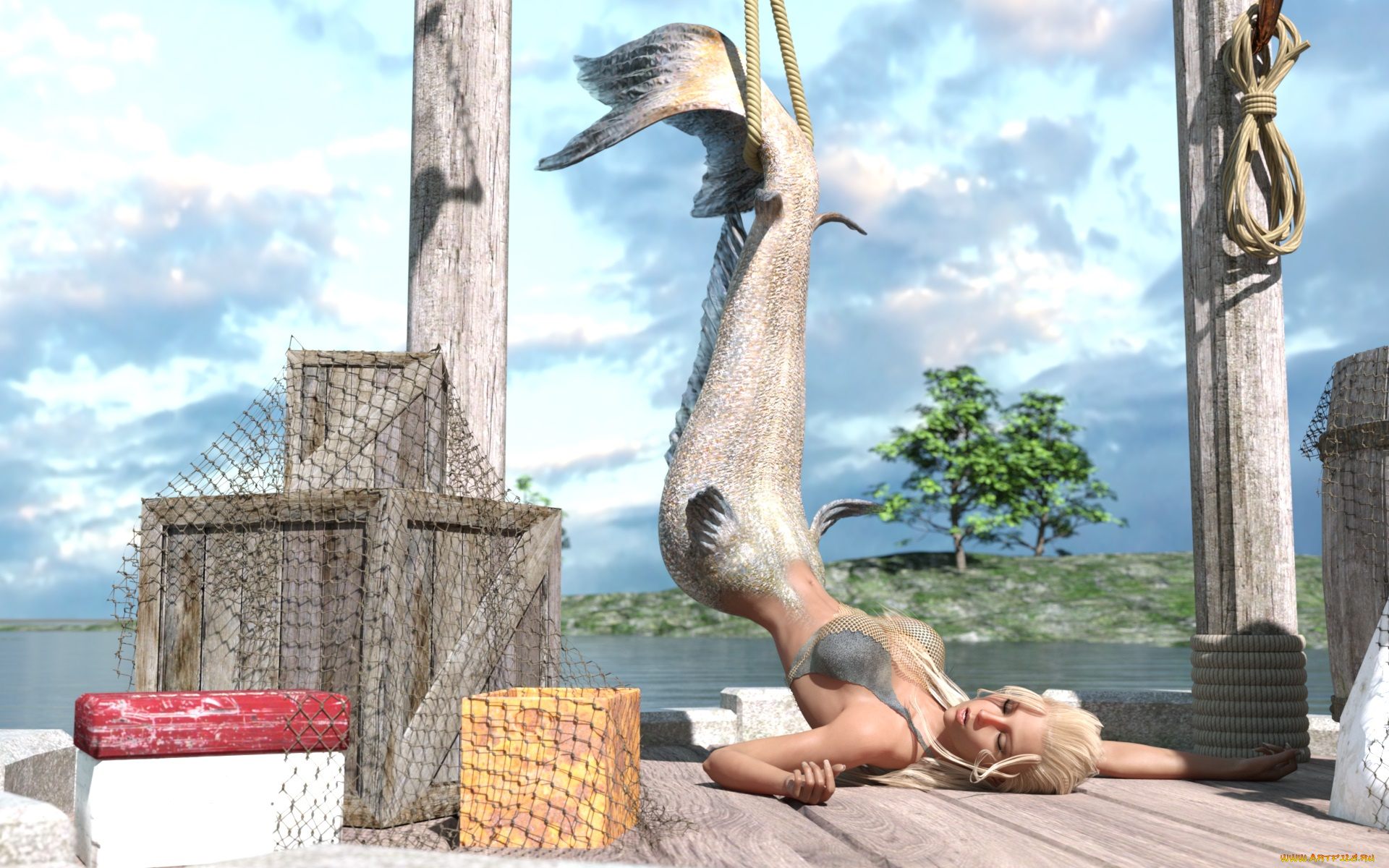 3д, графика, существа, , creatures, фон, взгляд, девушка