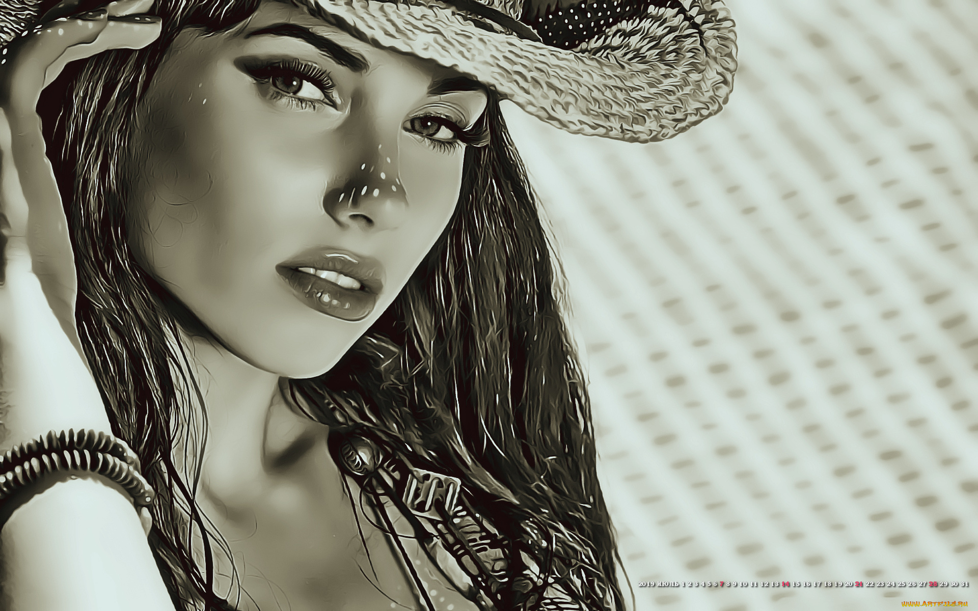 календари, компьютерный, дизайн, 2019, calendar, браслет, женщина, лицо, взгляд, шляпа, девушка