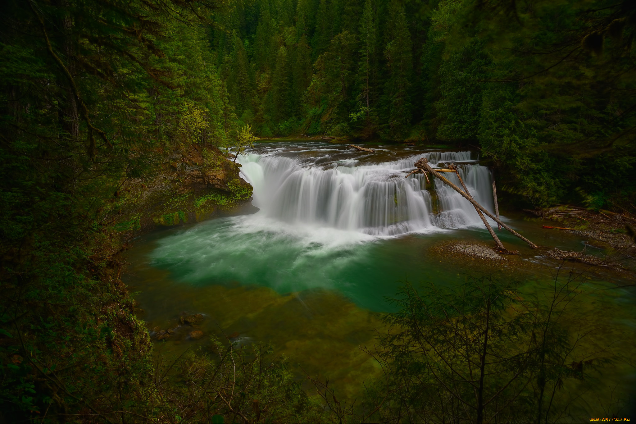 природа, водопады, река, деревья, лес, водопад