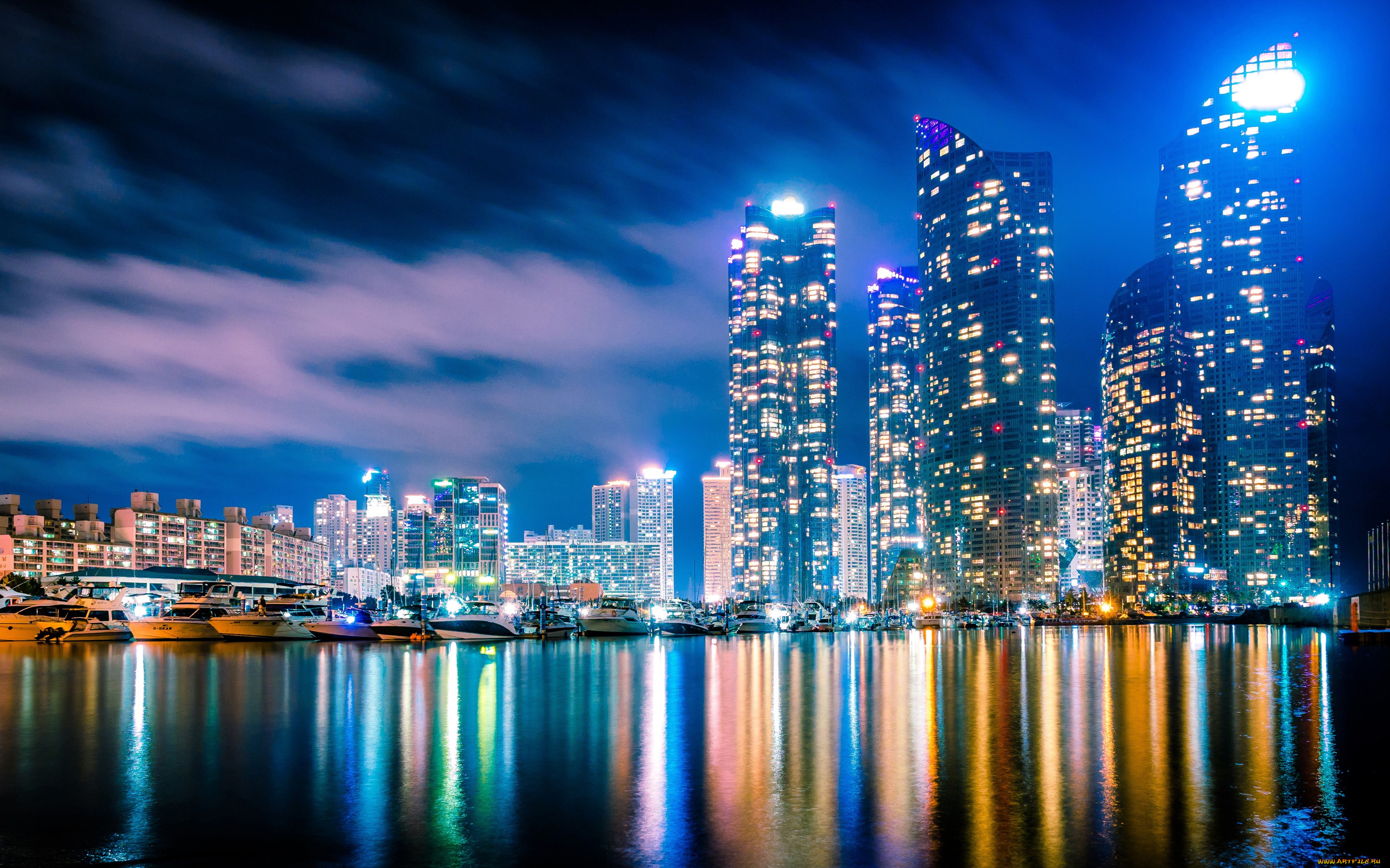 города, -, огни, ночного, города, пусан, южная, корея