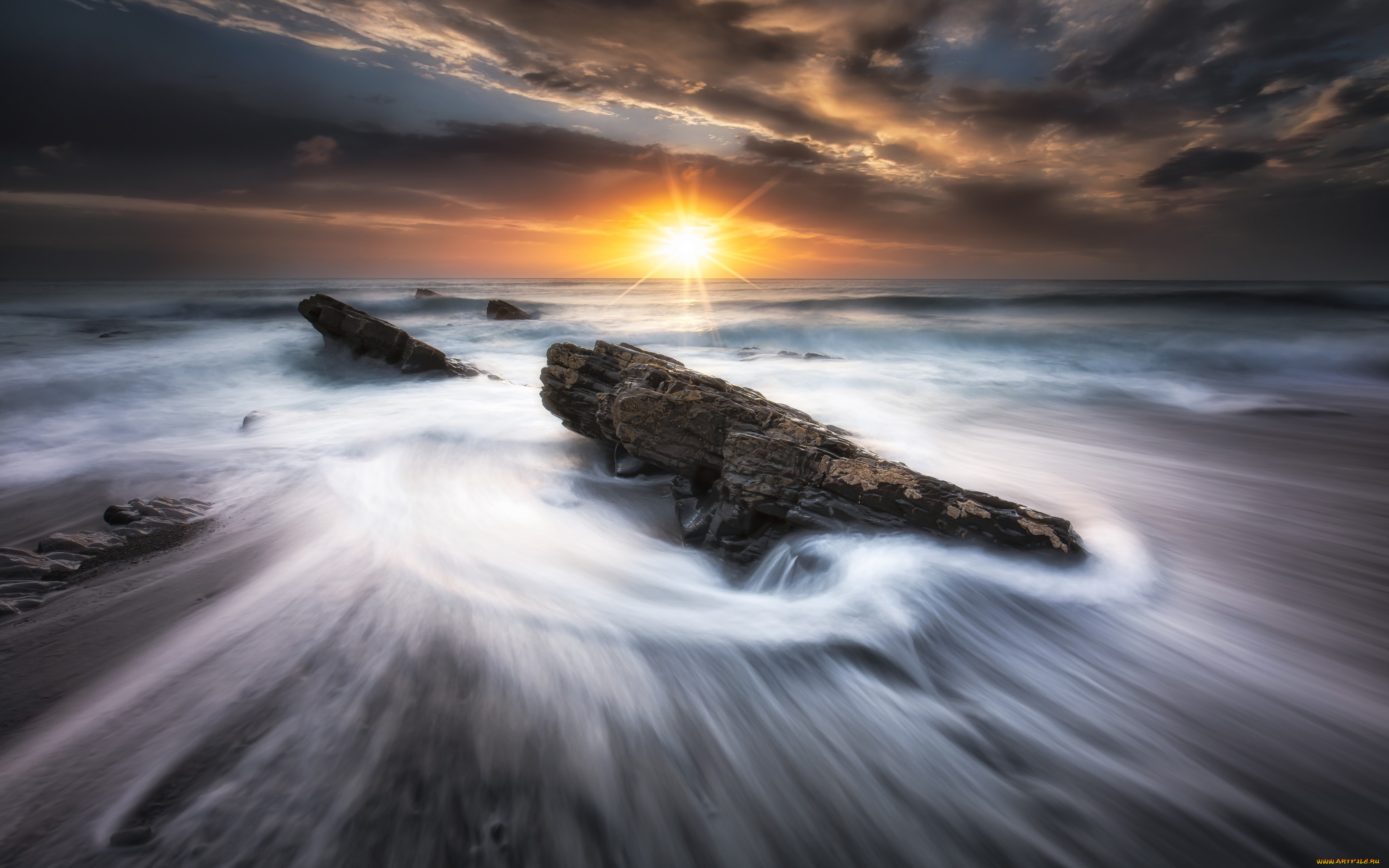 природа, побережье, море, закат, берег