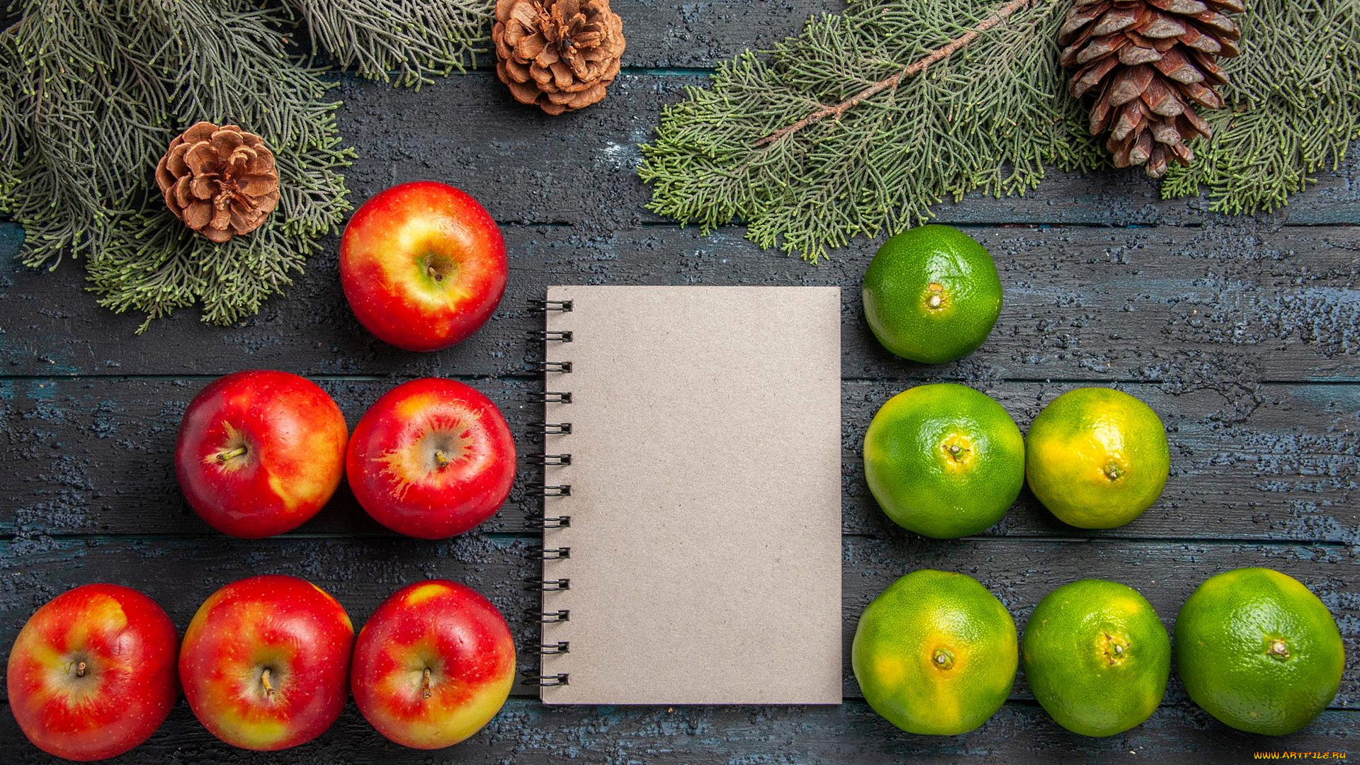 еда, фрукты, , ягоды, блокнот, яблоки, лаймы, шишки