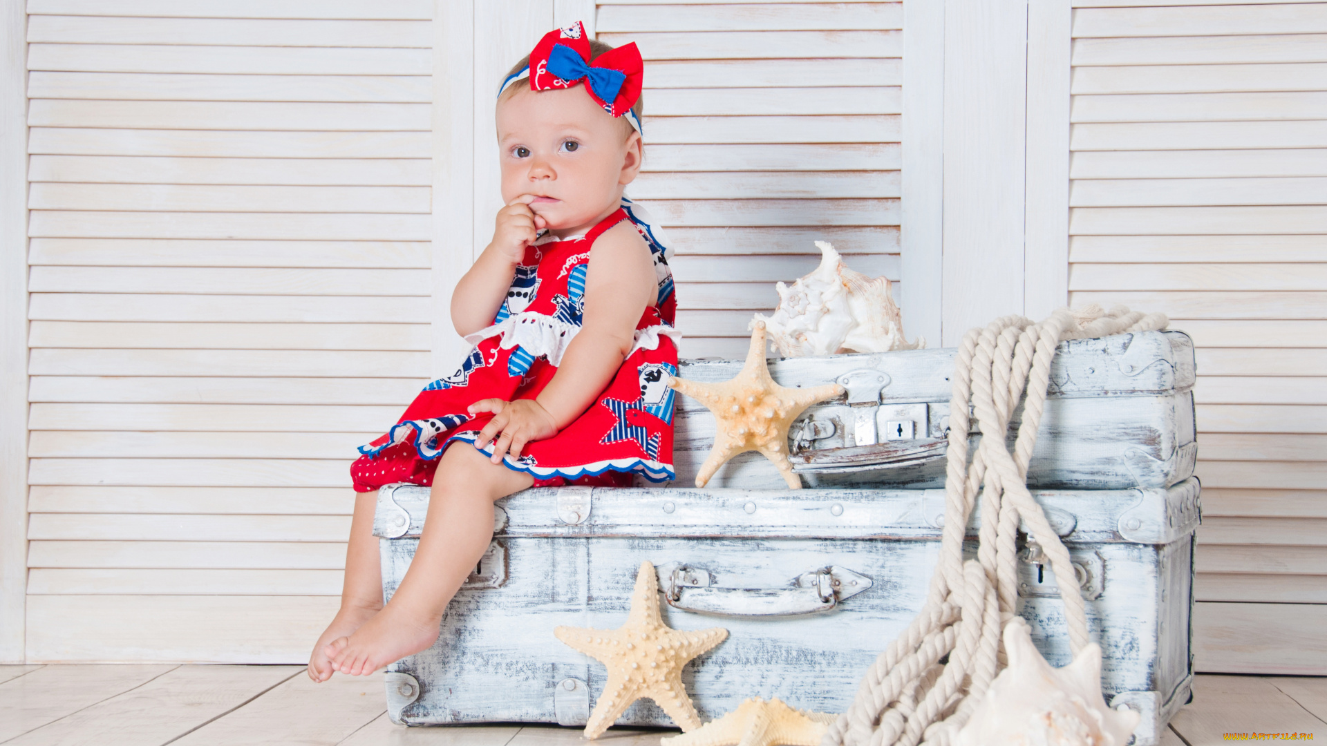 разное, дети, девочка, чемоданы, морские, звезды, канат