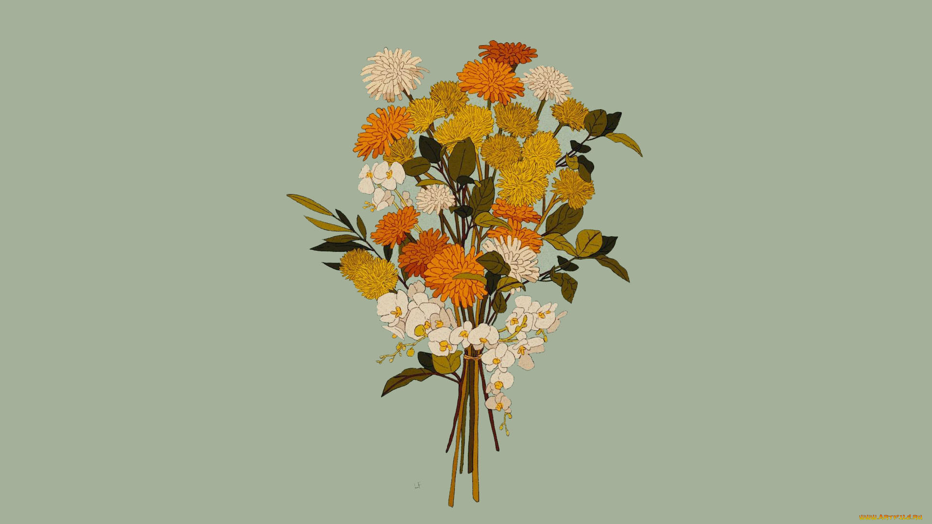 рисованное, цветы, букет