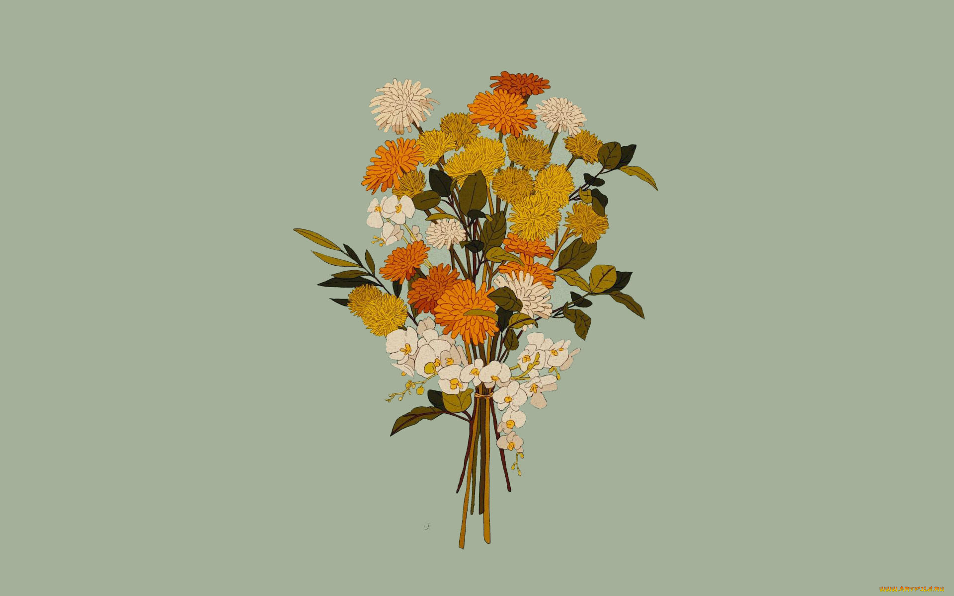 рисованное, цветы, букет