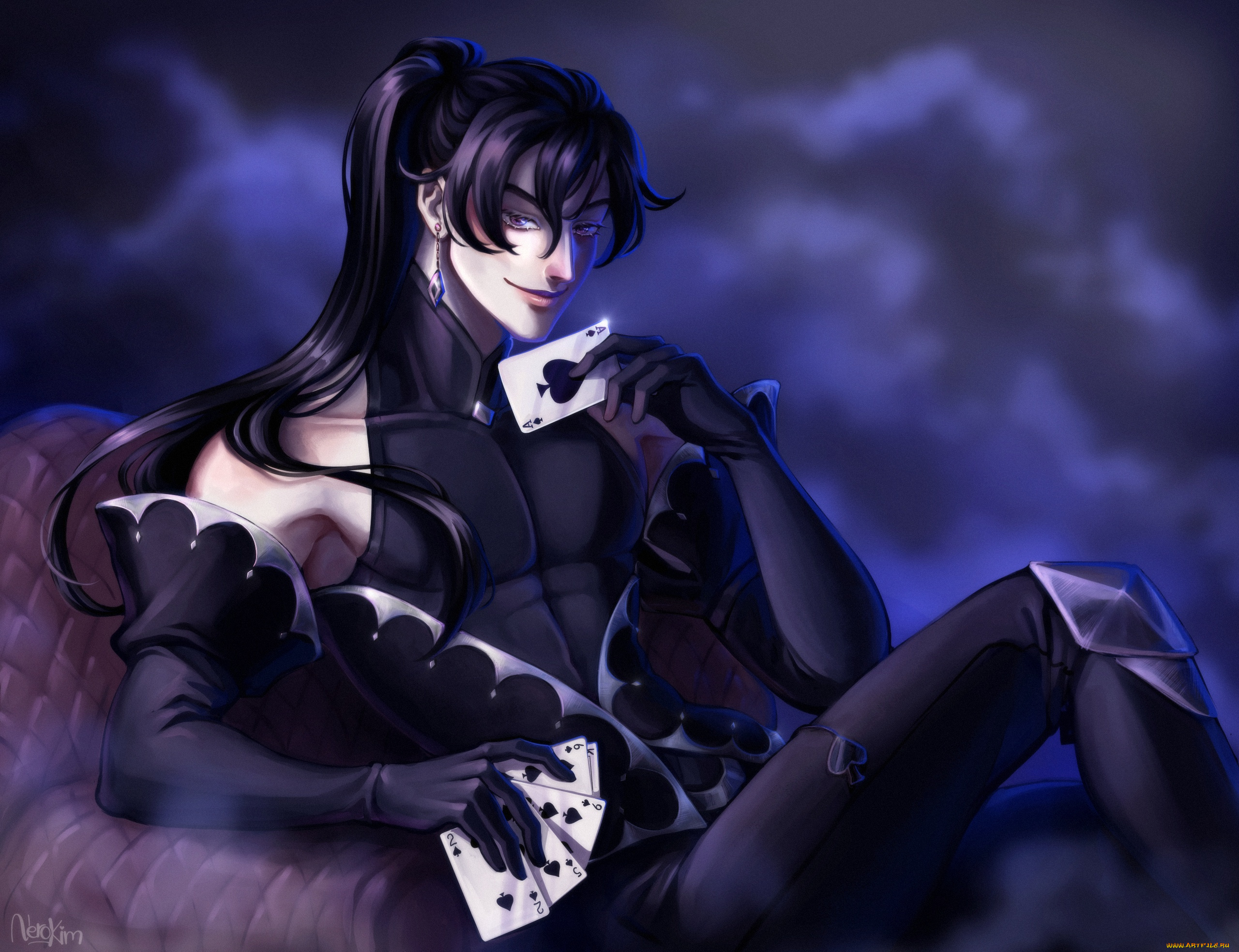 аниме, unknown, , другое, , парень, карты, кресло