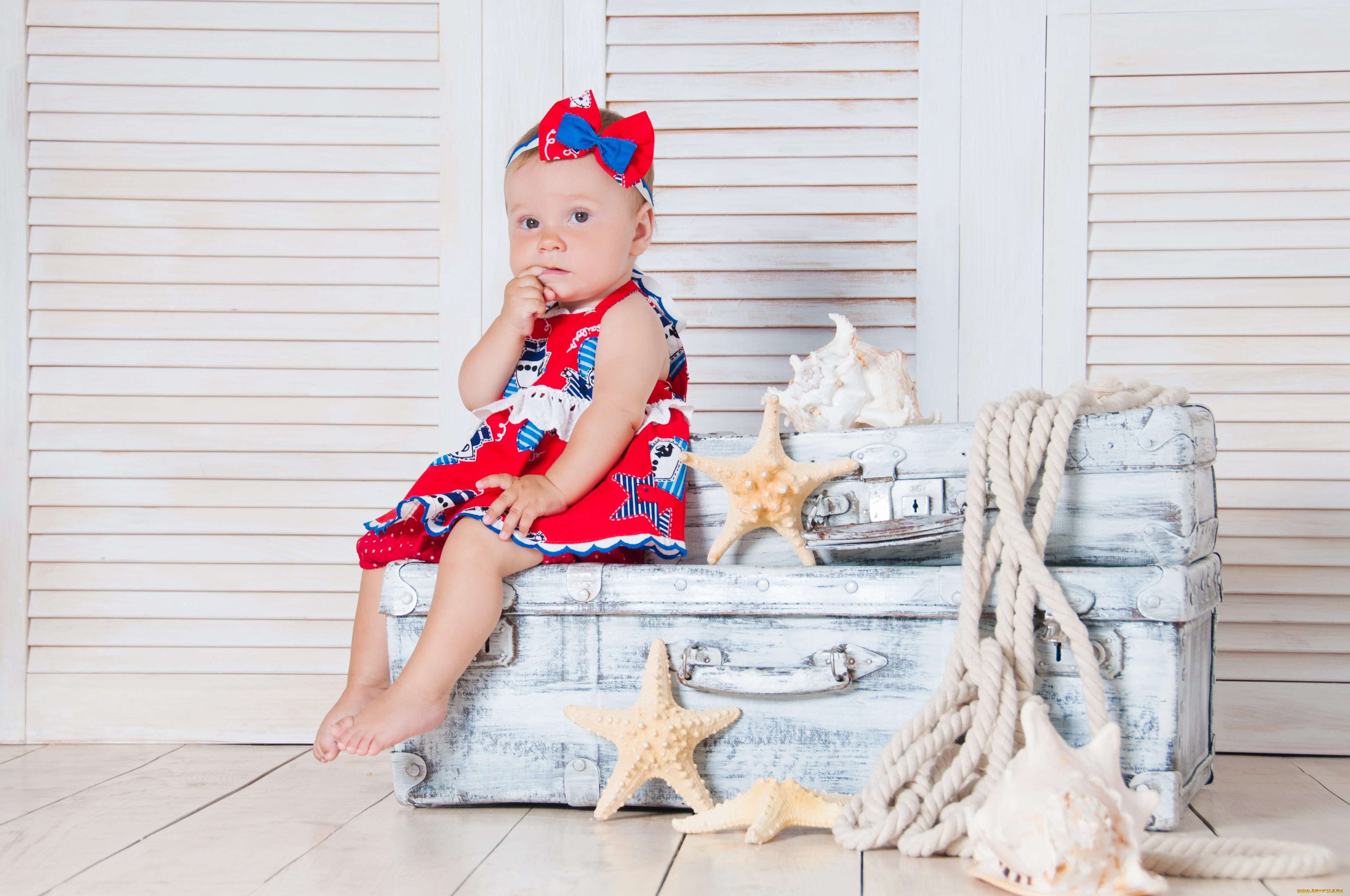 разное, дети, девочка, чемоданы, морские, звезды, канат