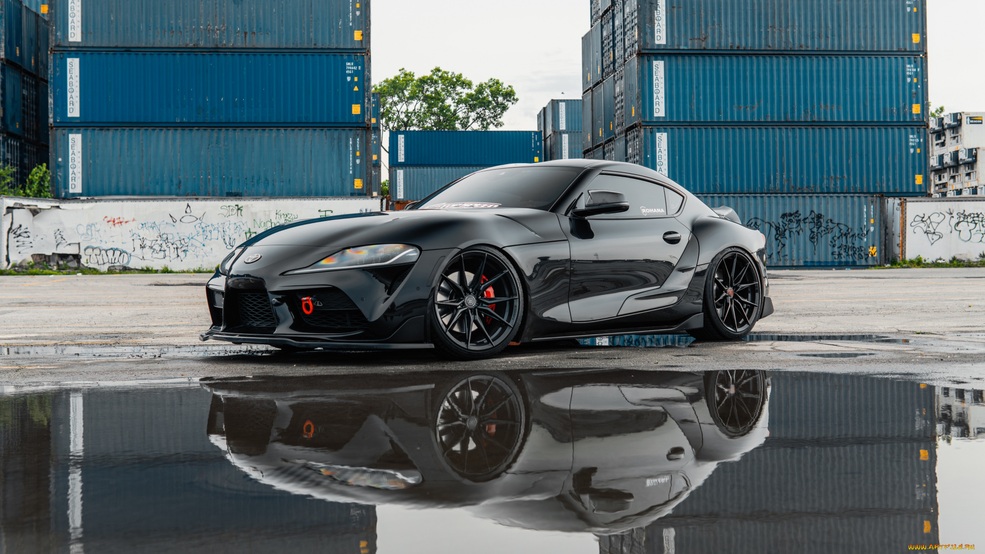 toyota, supra, a90, автомобили, toyota, black, water, side, supra, containers, a90