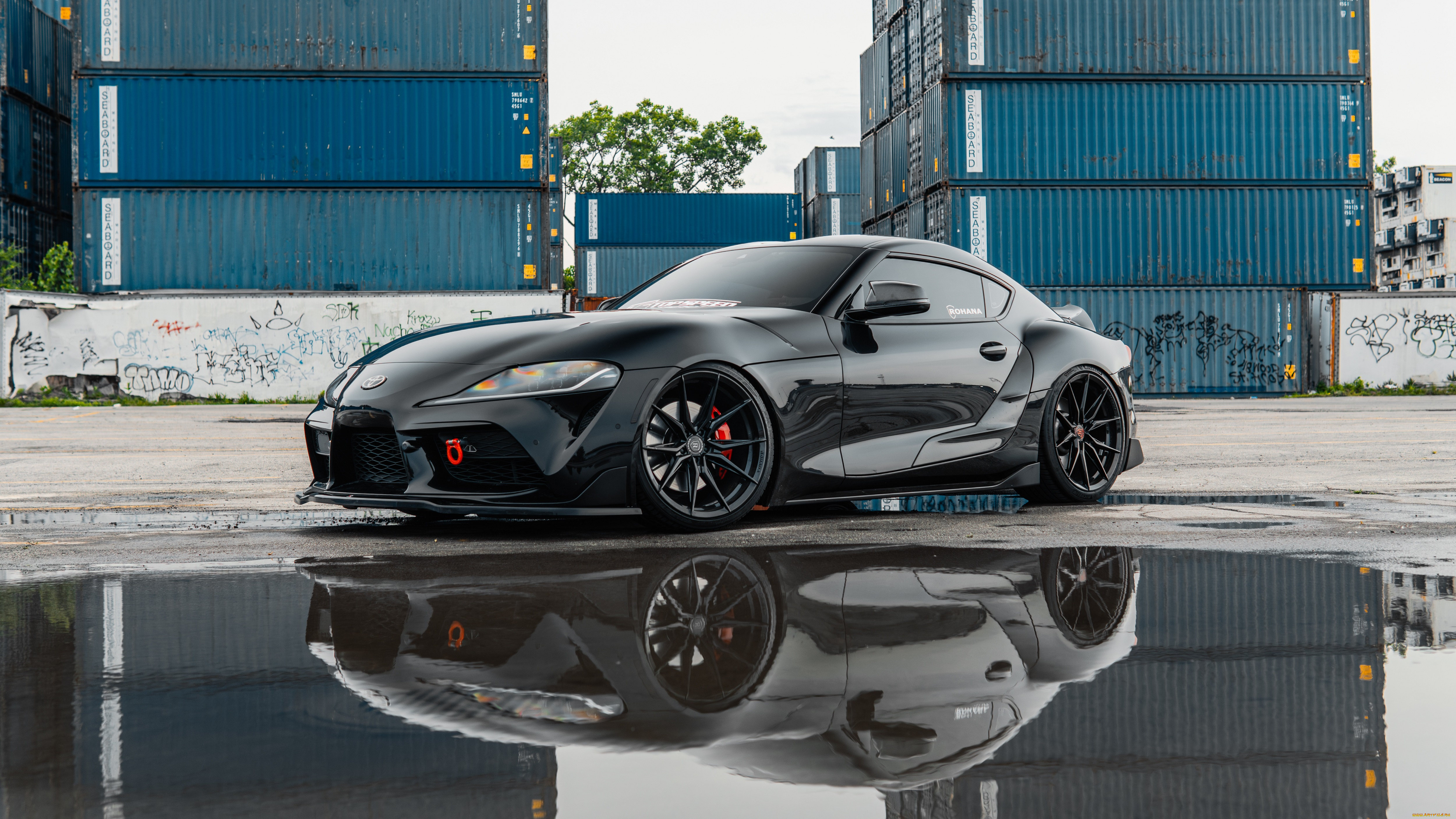 toyota, supra, a90, автомобили, toyota, black, water, side, supra, containers, a90