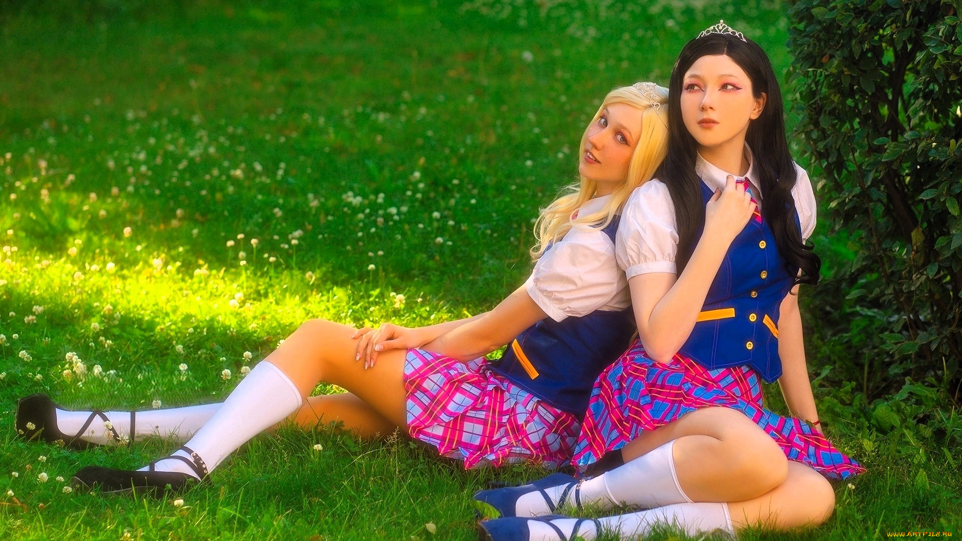 девушки, visagefox, подруги, образы, костюмы, косплей, наряды, форма, трава