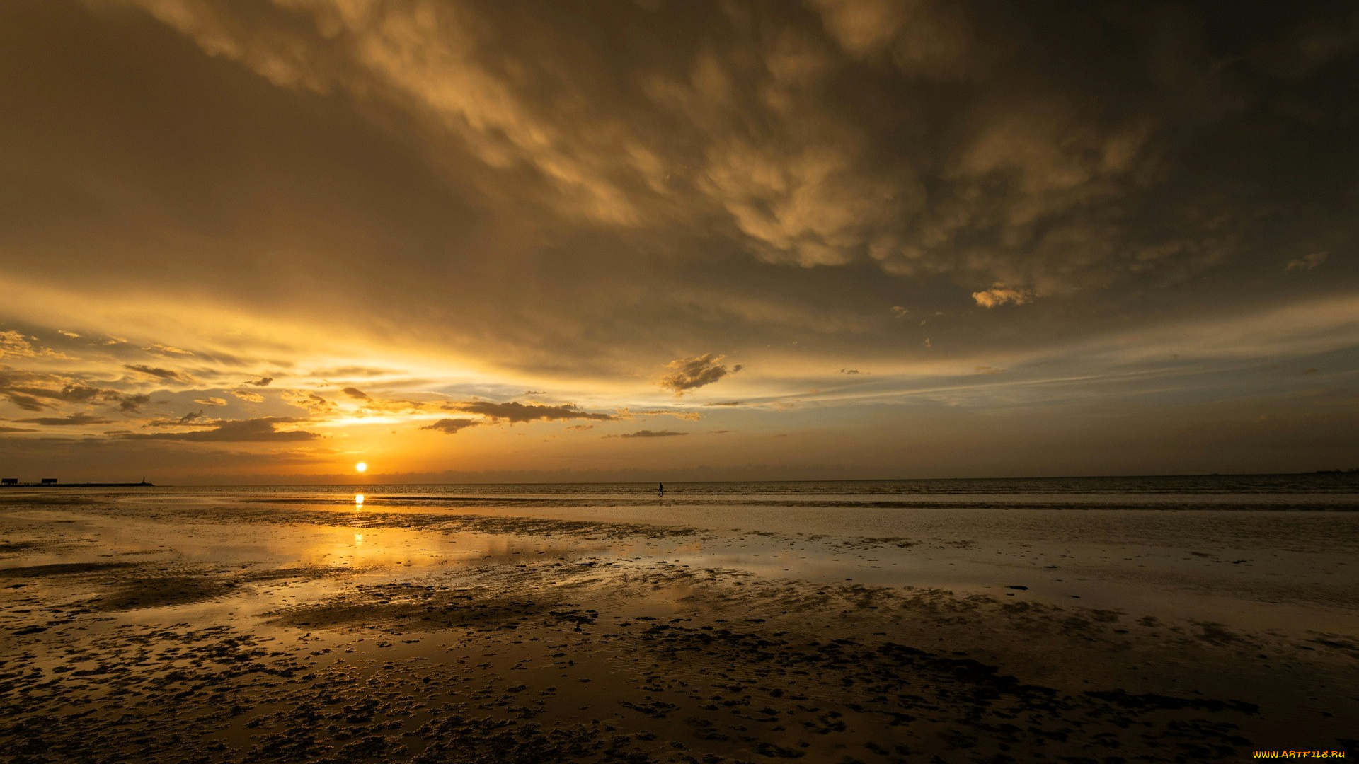 природа, восходы, закаты, закат, облака, море, берег