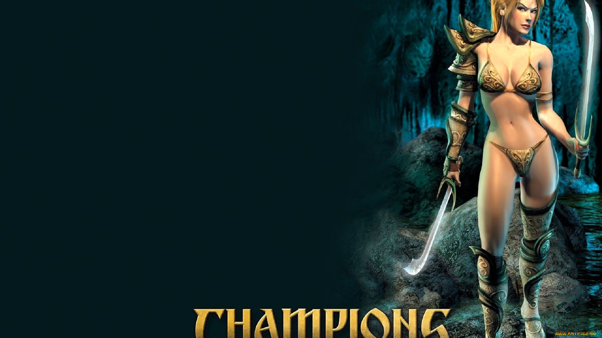 видео, игры, champions, , return, to, arms, девушка, купальник, оружие, мечи, скала, пещера