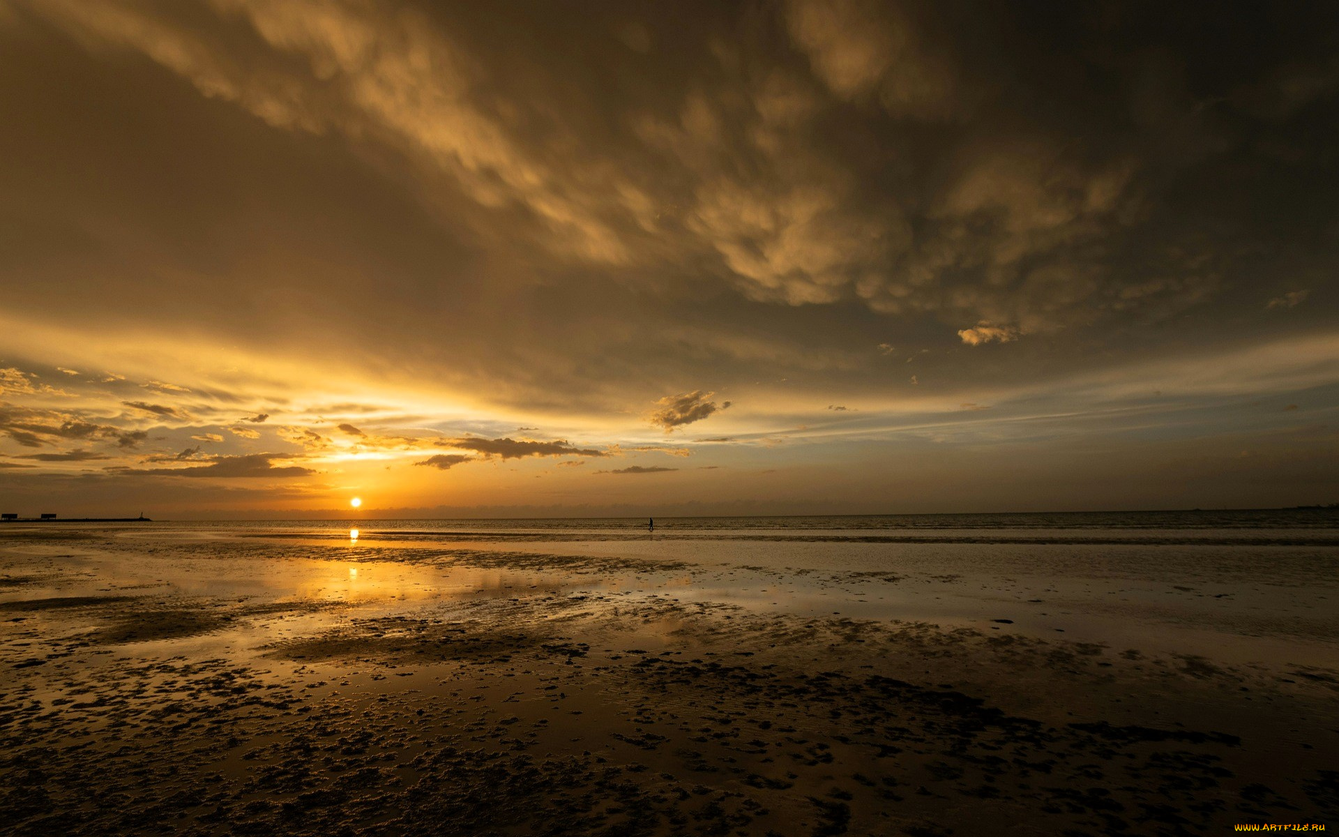 природа, восходы, закаты, закат, облака, море, берег