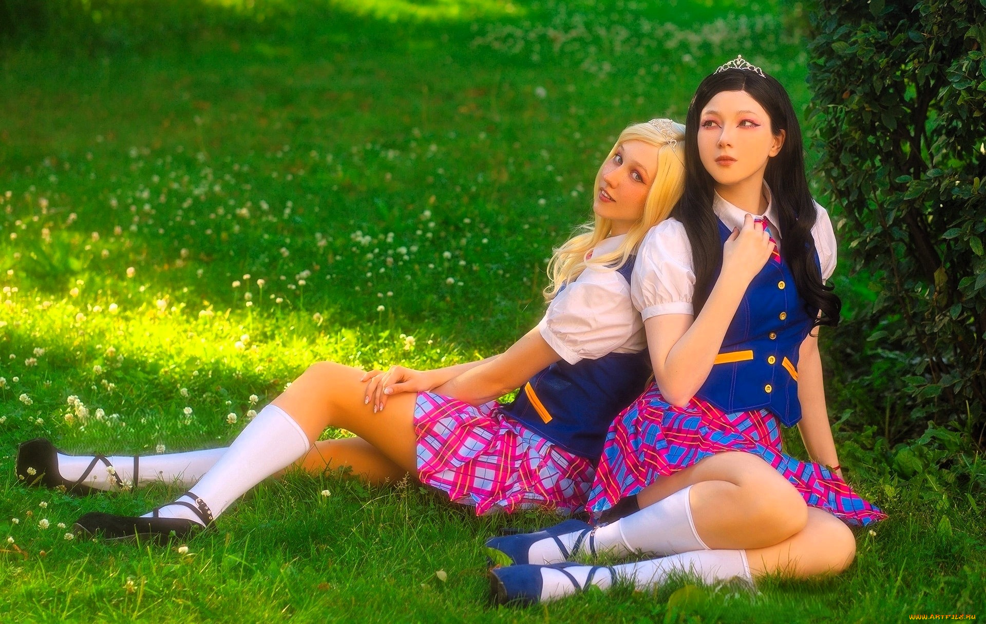 девушки, visagefox, подруги, образы, костюмы, косплей, наряды, форма, трава