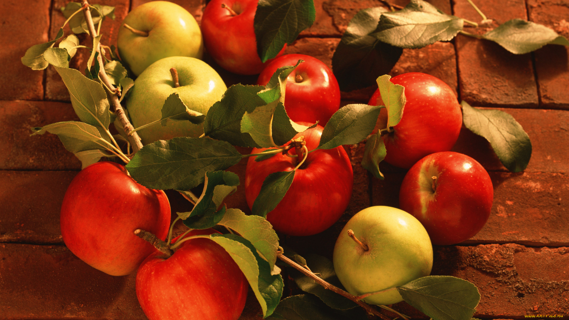 еда, Яблоки, сочные, яблоки, листья
