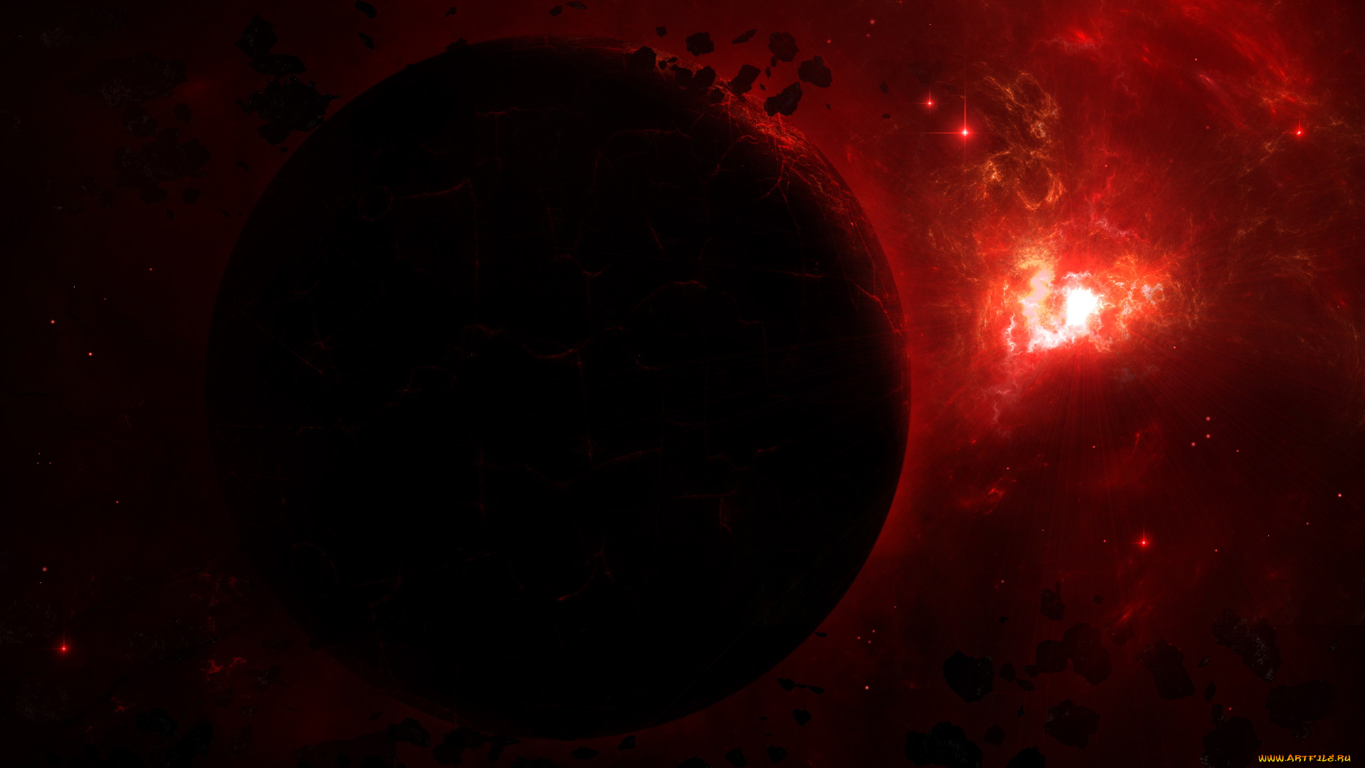 космос, арт, планета, взрыв