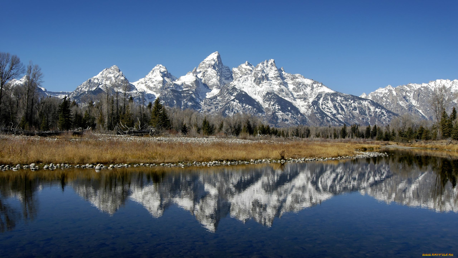 природа, горы, озеро, пейзаж, деревья