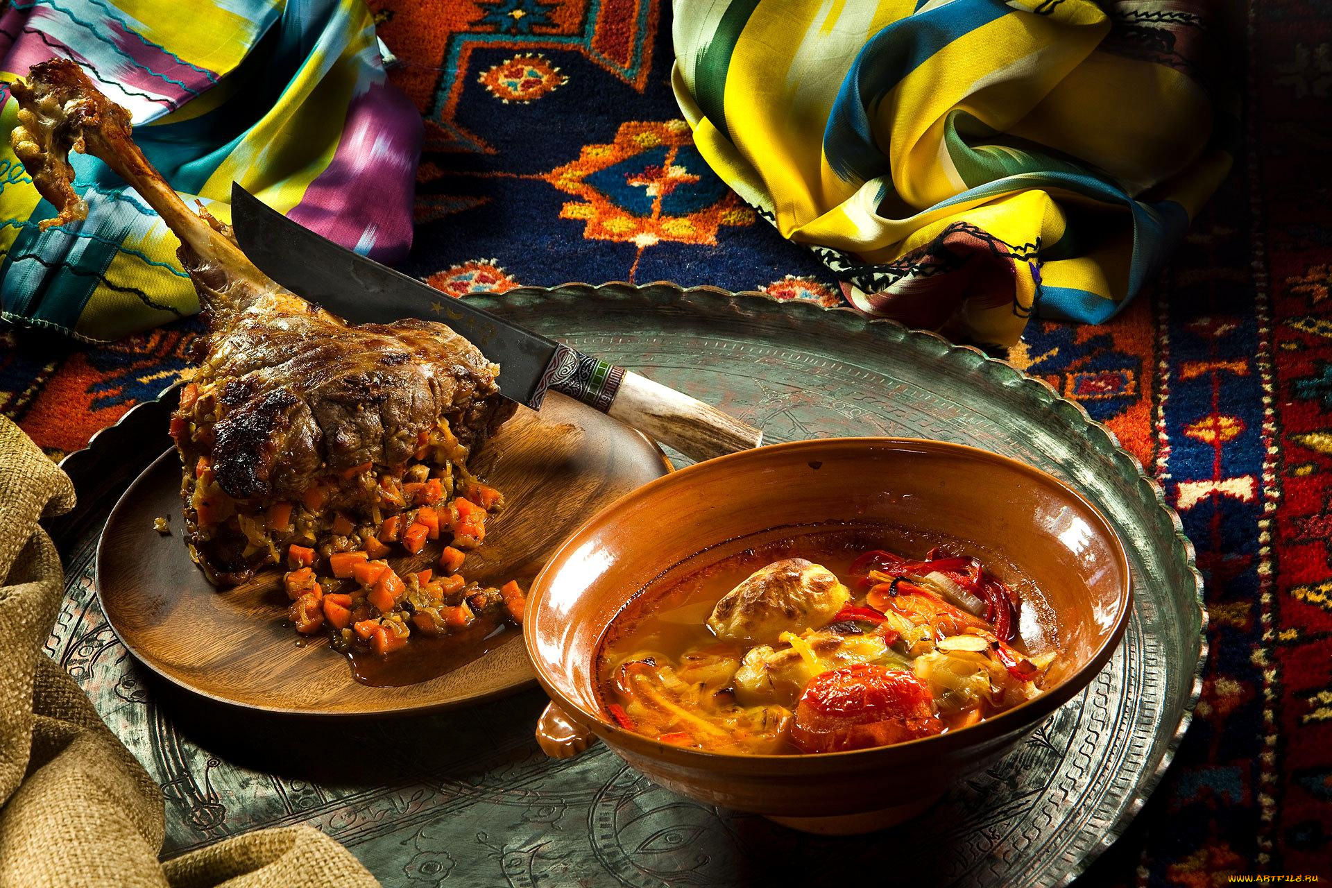 еда, мясные, блюда, ковёр, блюдо, нож, мясо, поднос