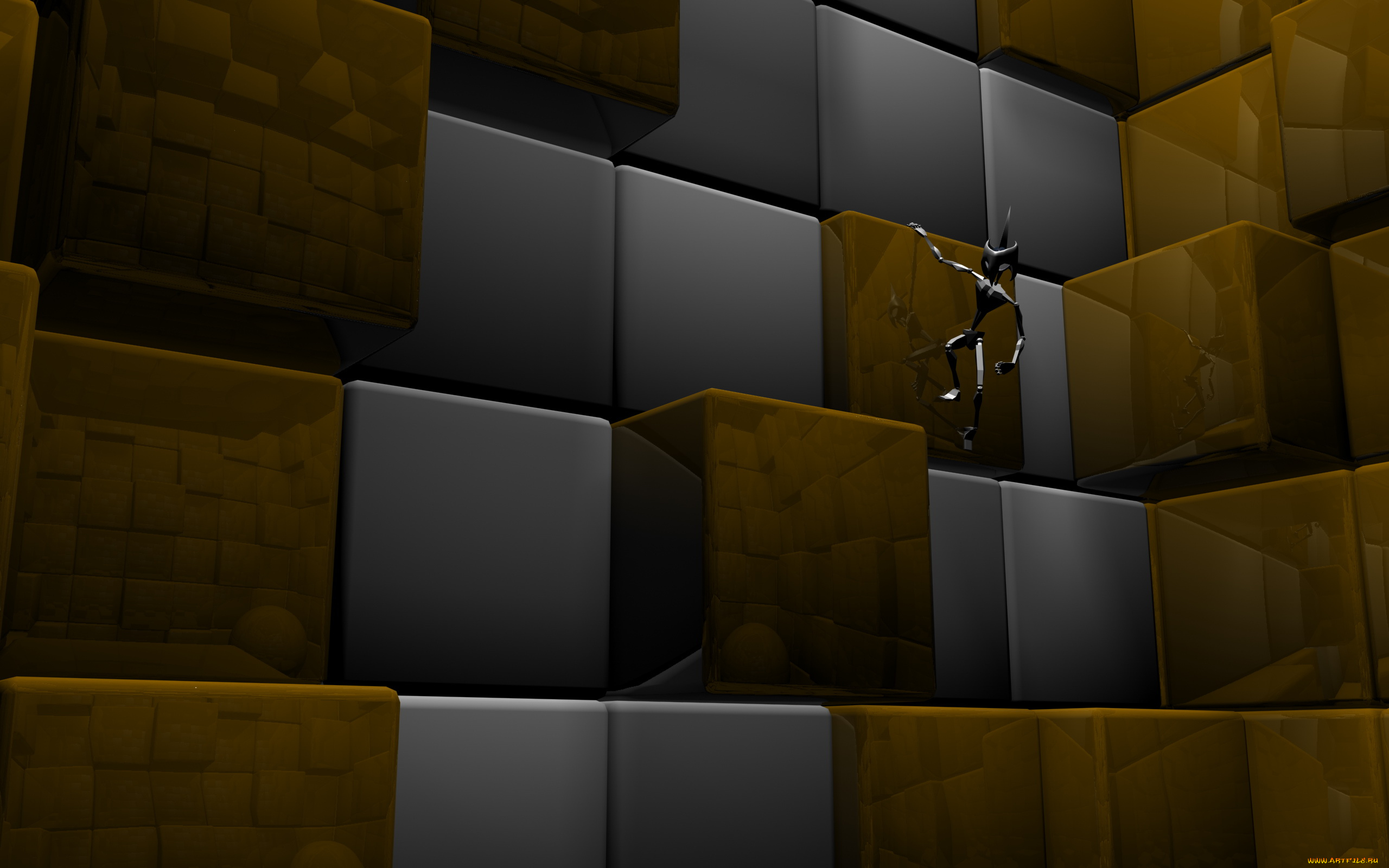 3д, графика, fantasy, фантазия, существо, тёмный, кубики