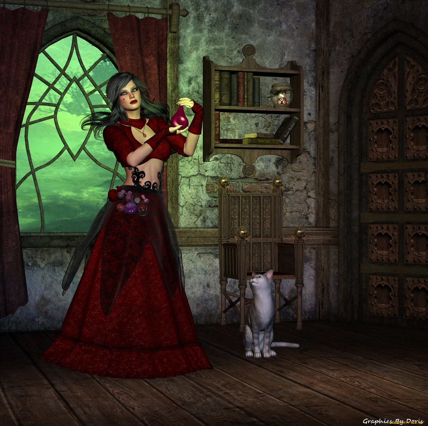 3д, графика, people, люди, кот, девушка