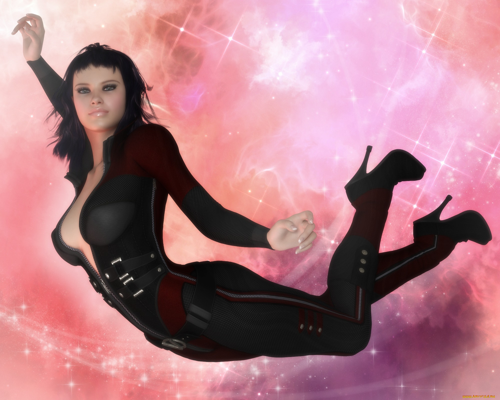 3д, графика, people, люди, 3d, звезды, падение, костюм, девушка