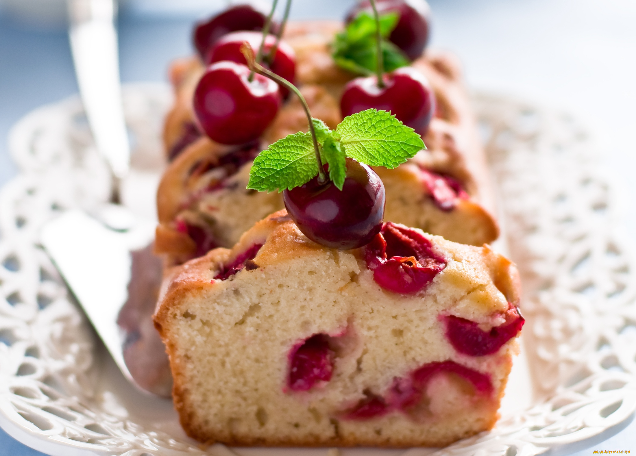 еда, пирожные, кексы, печенье, кекс, мята, вишни