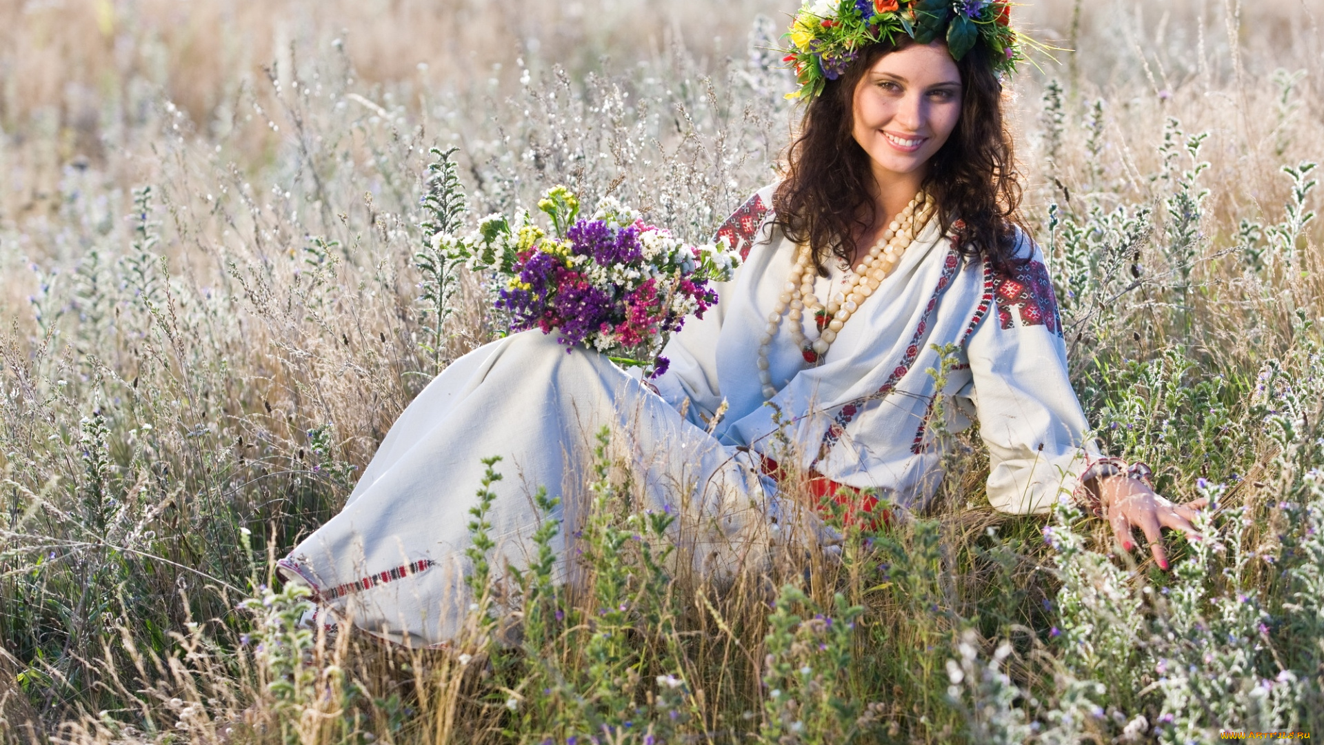 -Unsort, Брюнетки, Шатенки, девушки, unsort, брюнетки, шатенки, этно, сорочка, венок