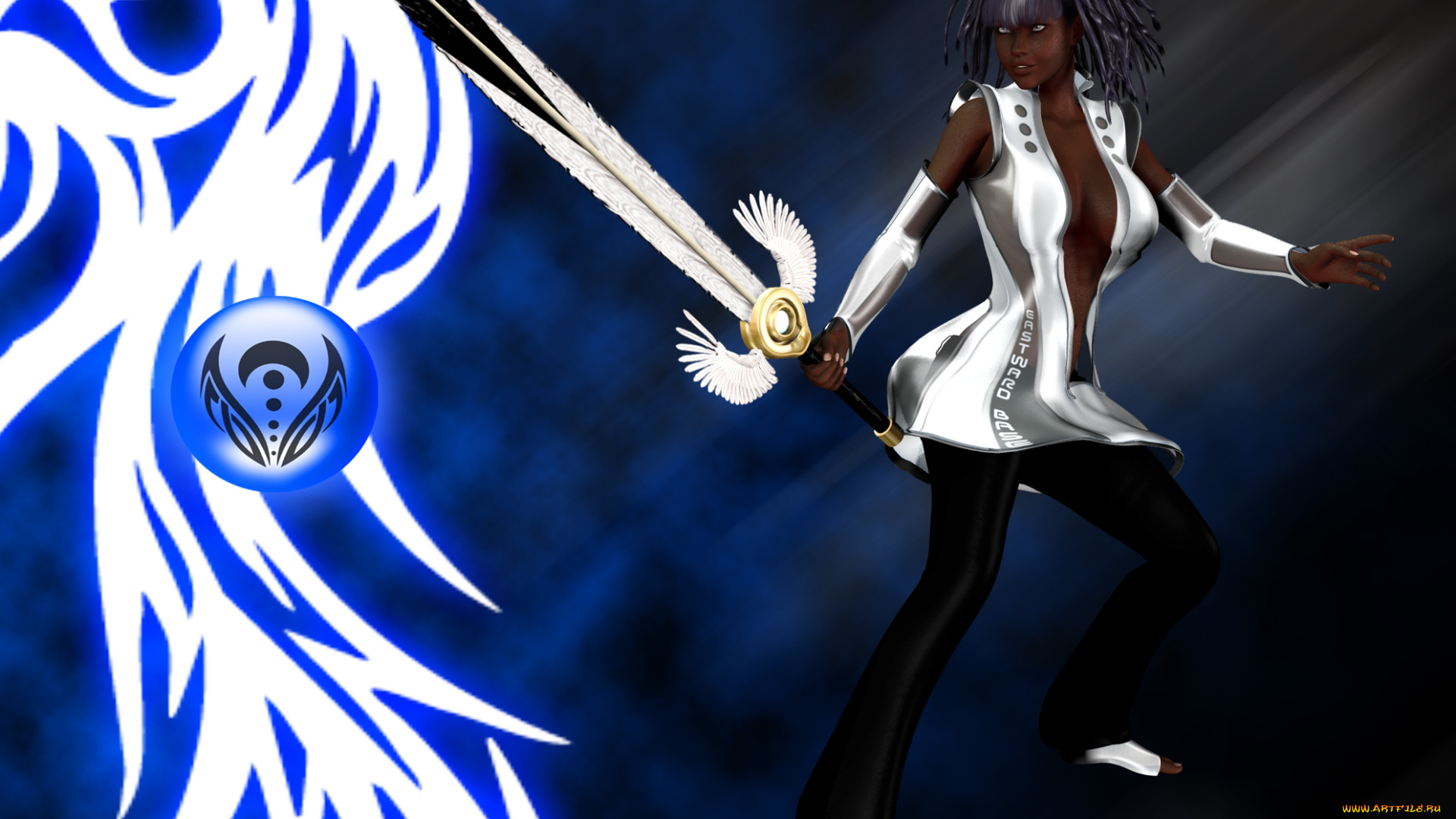 3д, графика, fantasy, фантазия, меч, девушка, фон