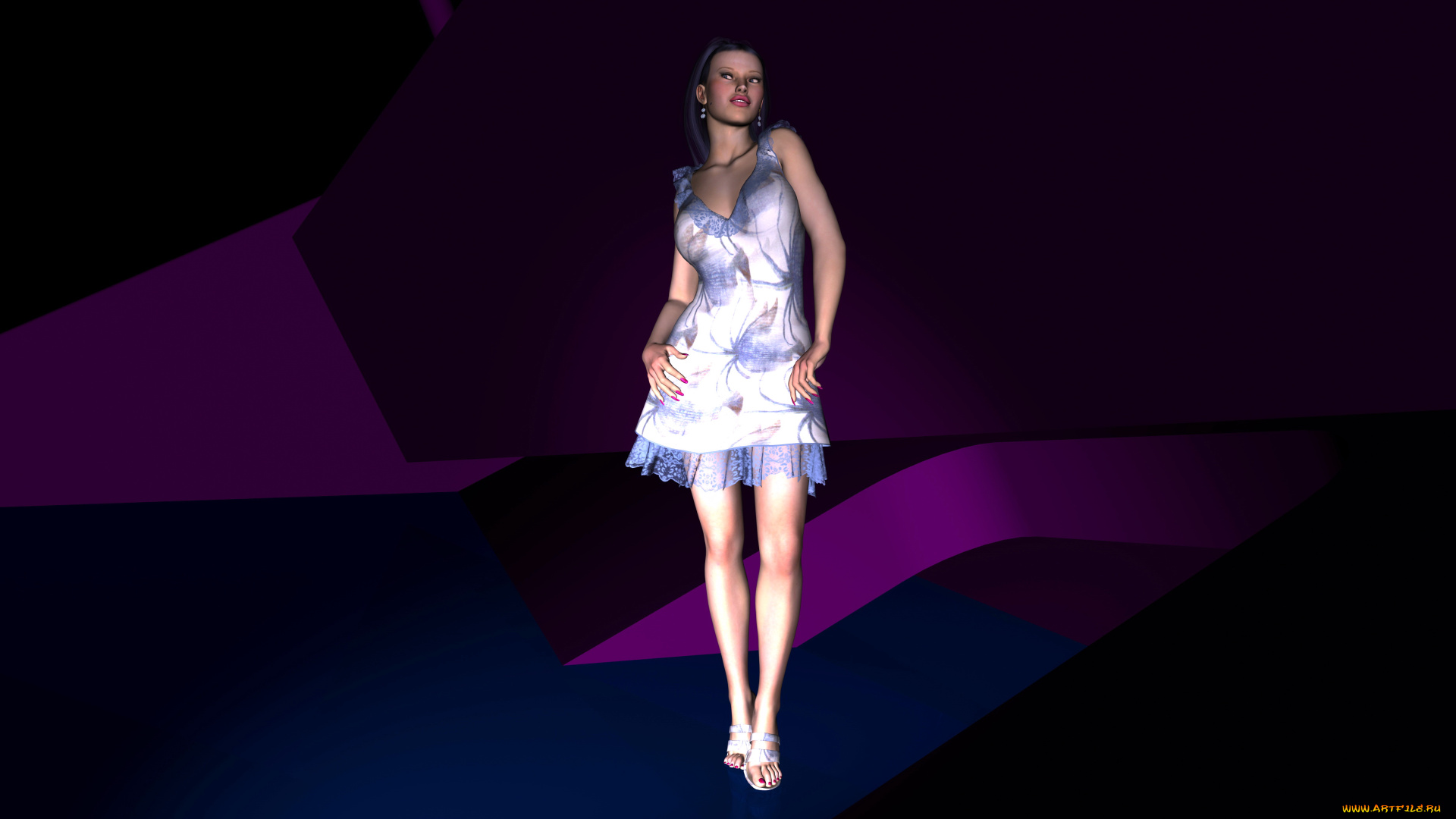 3д, графика, people, люди, девушка, взгляд, платье