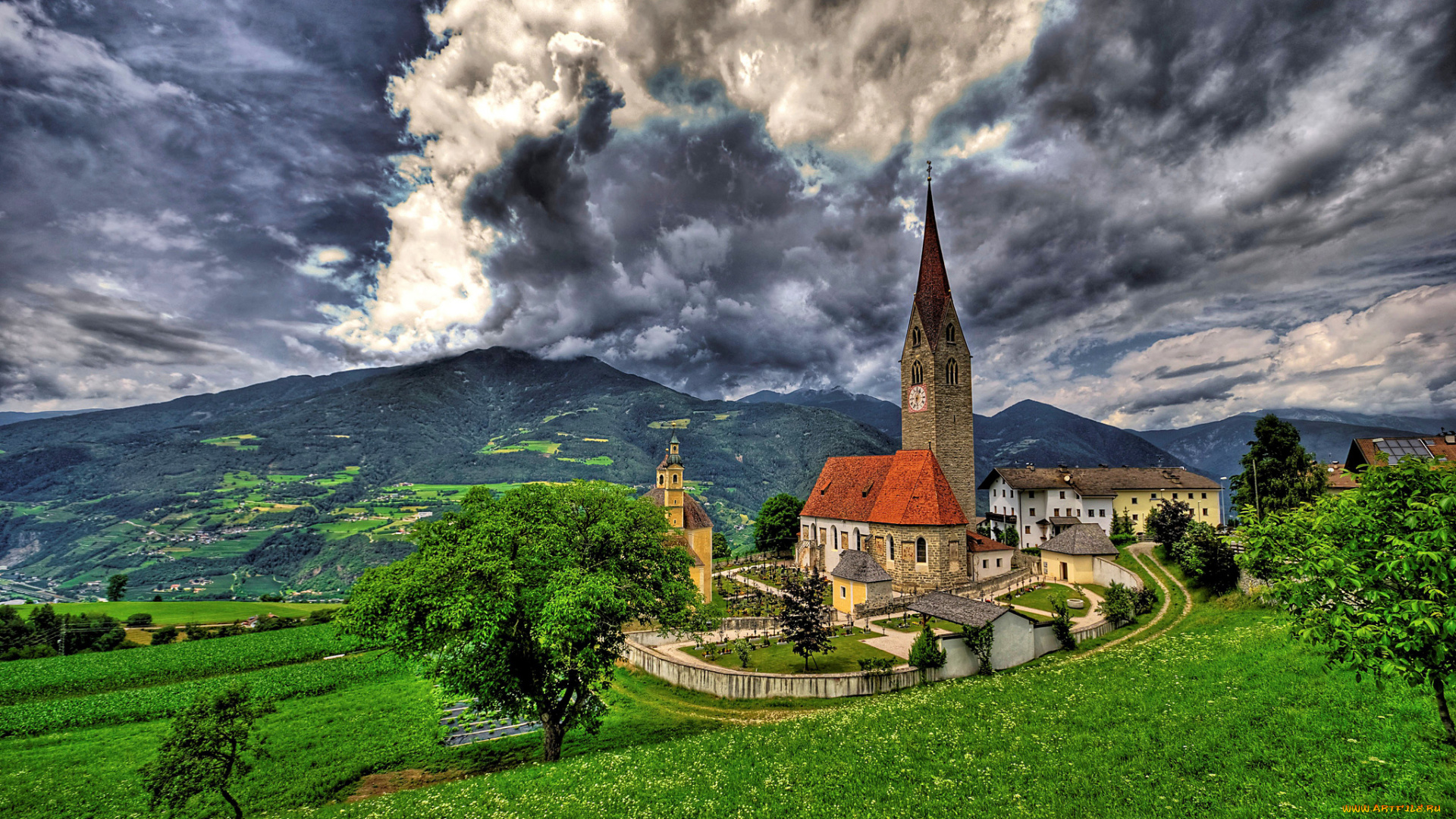 bressanone, brixen, italy, города, пейзажи, брессаноне, бриксен, церковь, сан-микеле, италия, альпы, горы