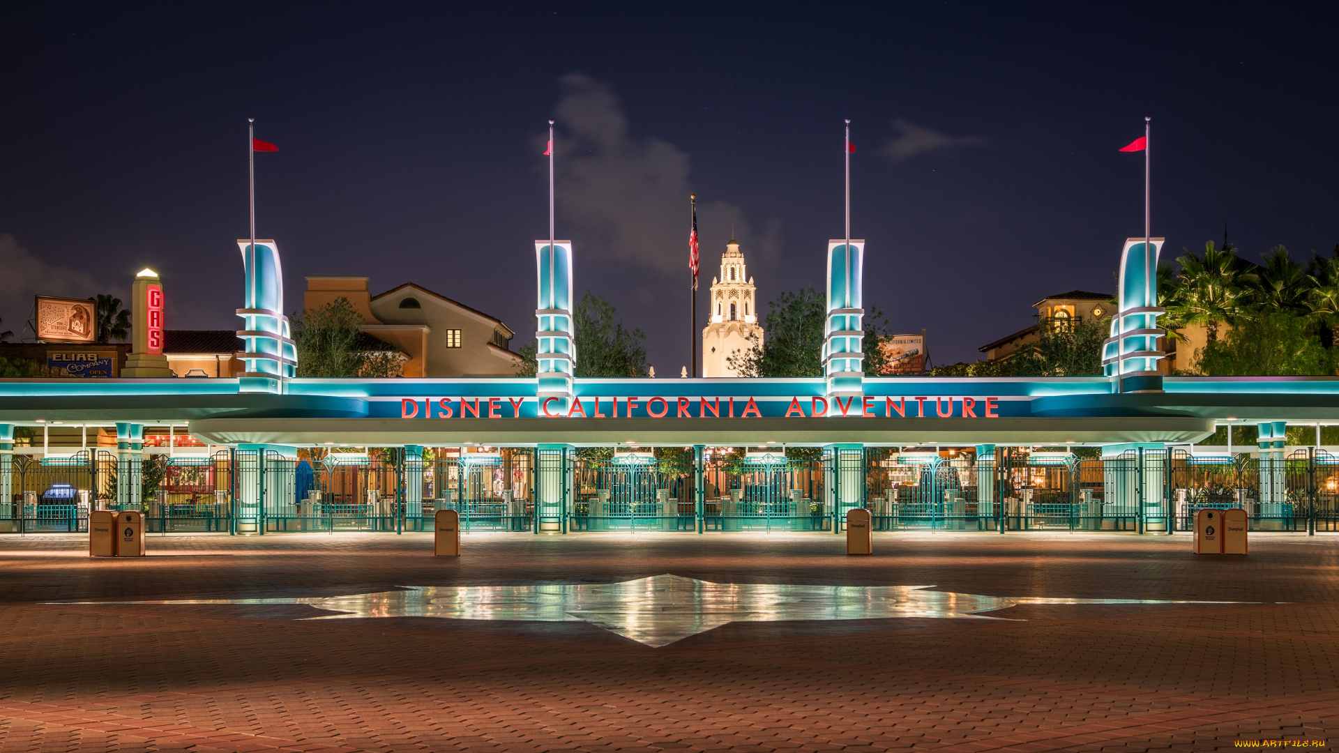 города, диснейленд, ночь