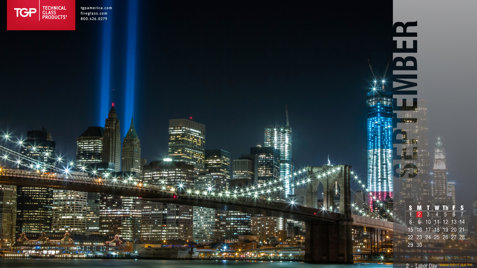 календари, города, мост, нью-йорк, ночь