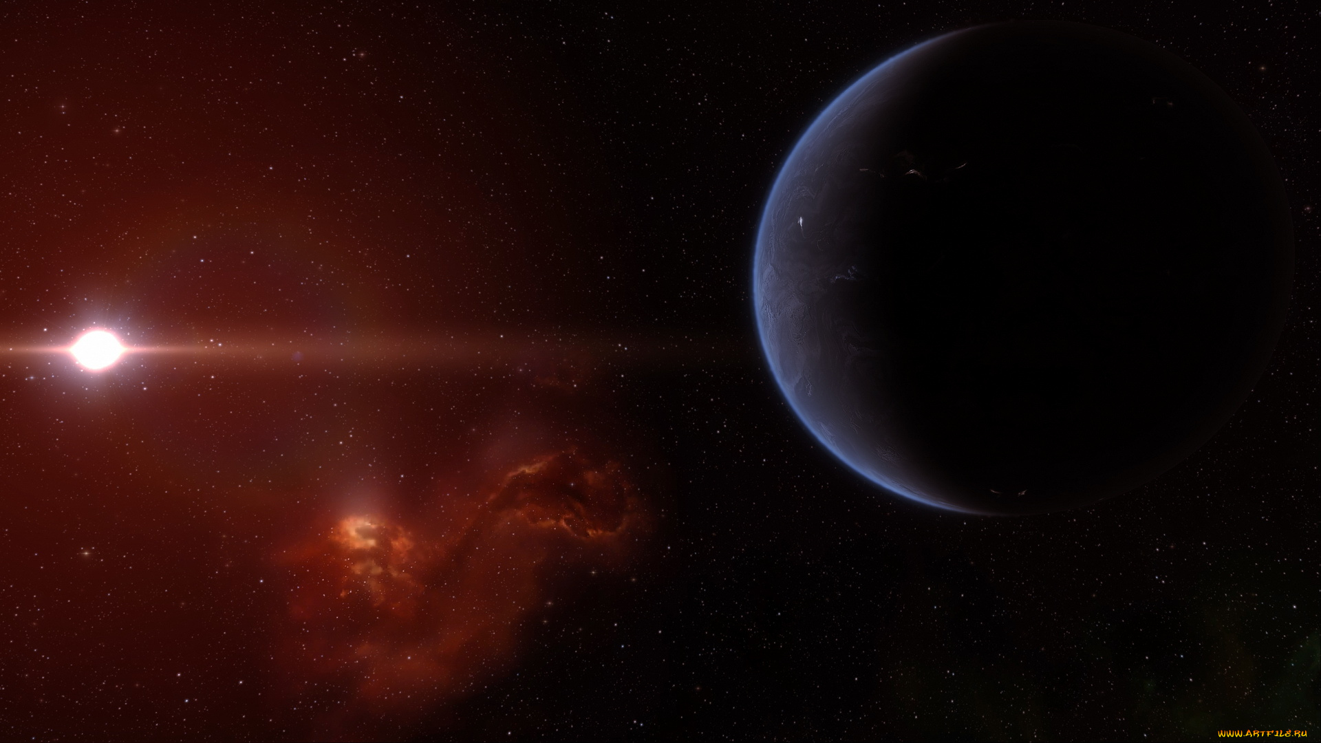 космос, арт, туманность, планета