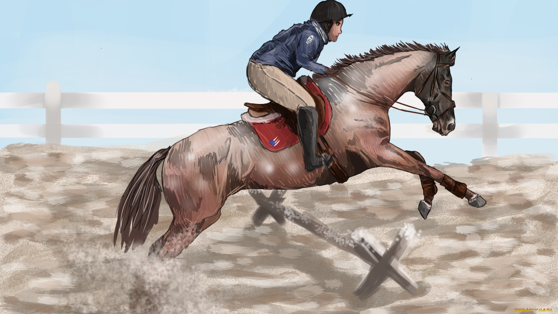 рисованные, животные, лошади, всадник, лошадь