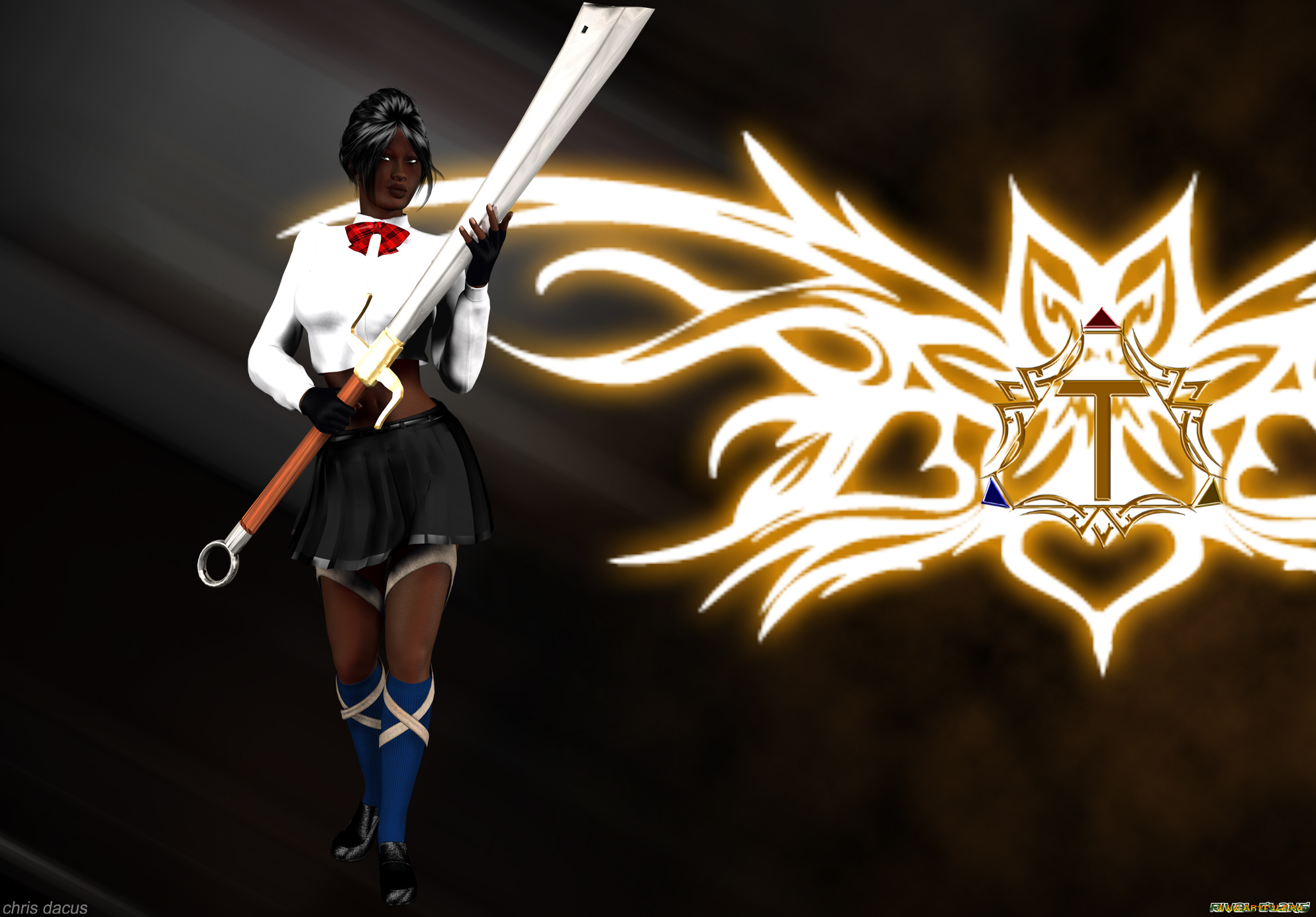 3д, графика, fantasy, фантазия, меч, фон, девушка