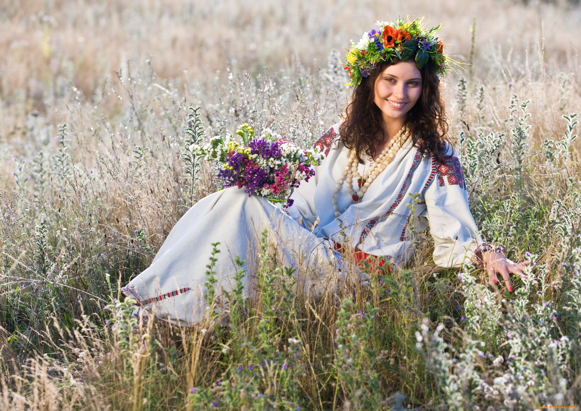 -Unsort, Брюнетки, Шатенки, девушки, unsort, брюнетки, шатенки, этно, сорочка, венок