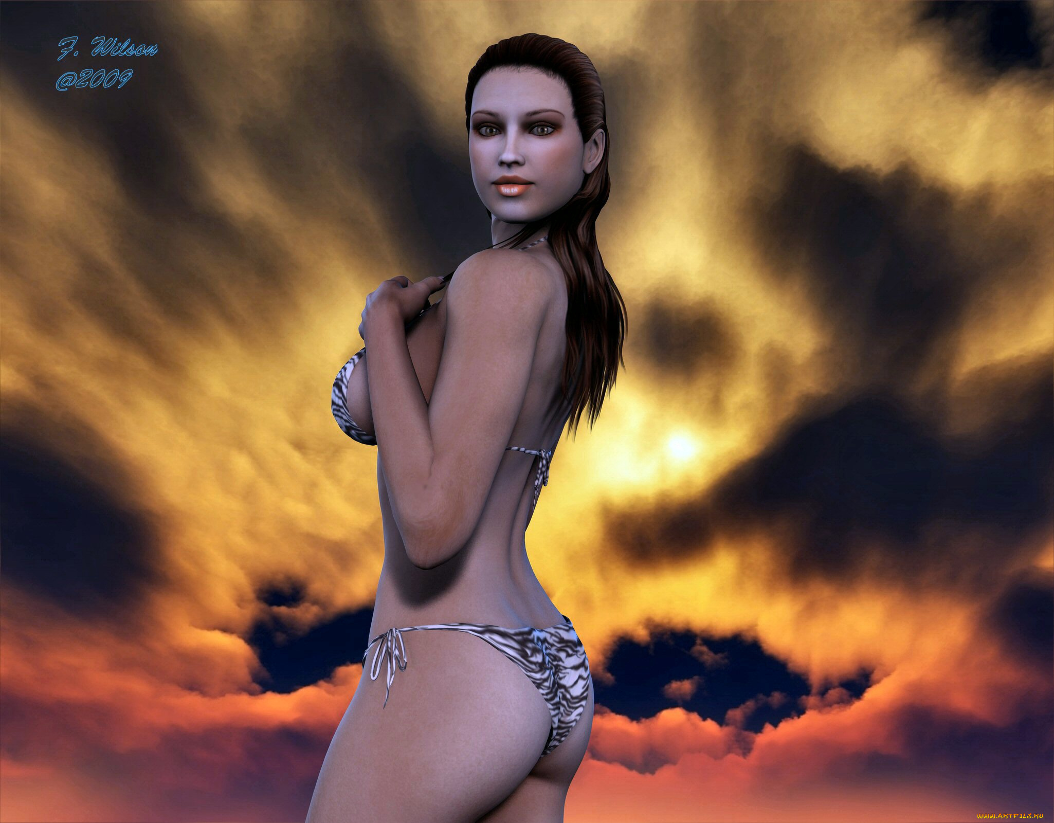 3д, графика, people, люди, купальник, девушка, облака