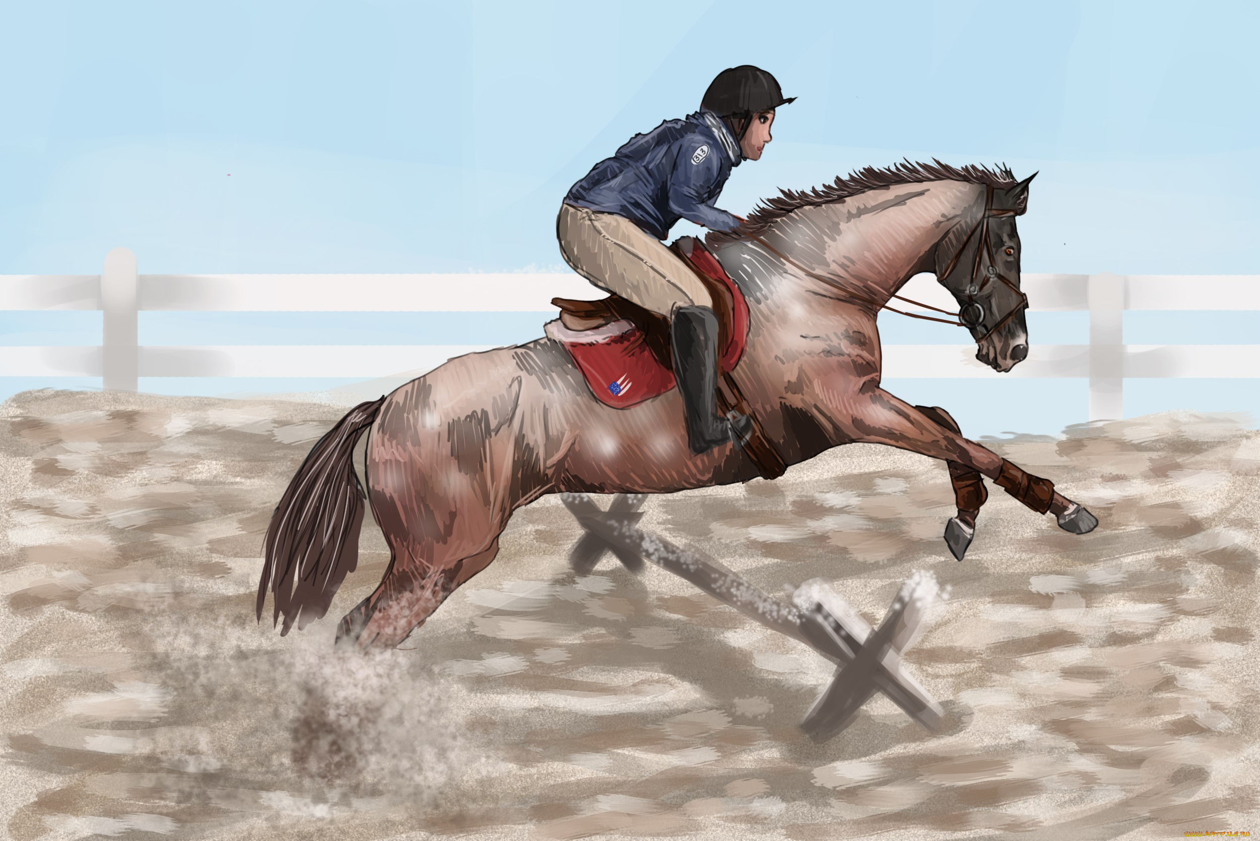 рисованные, животные, лошади, всадник, лошадь