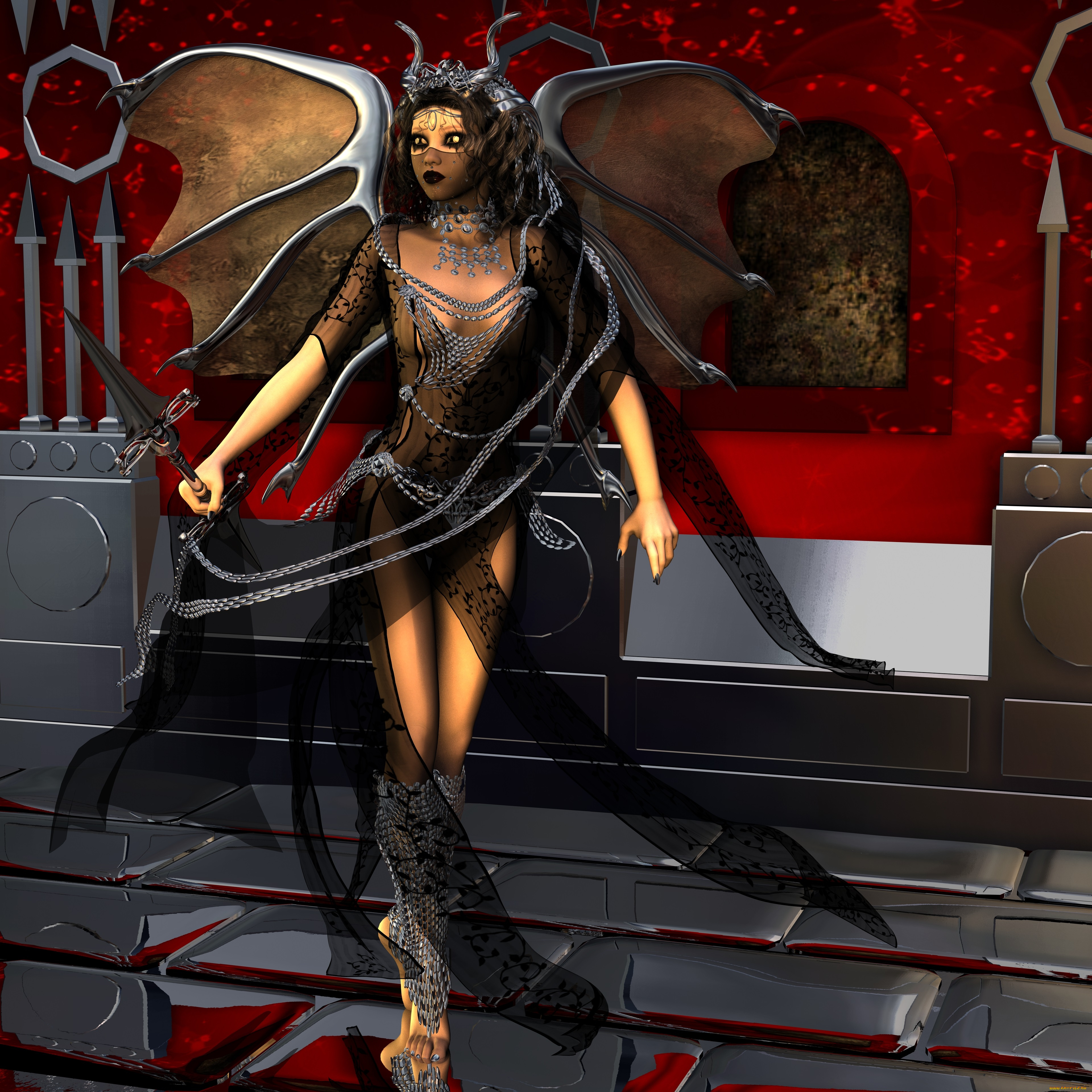 3д, графика, fantasy, фантазия, доспехи, копье, девушка