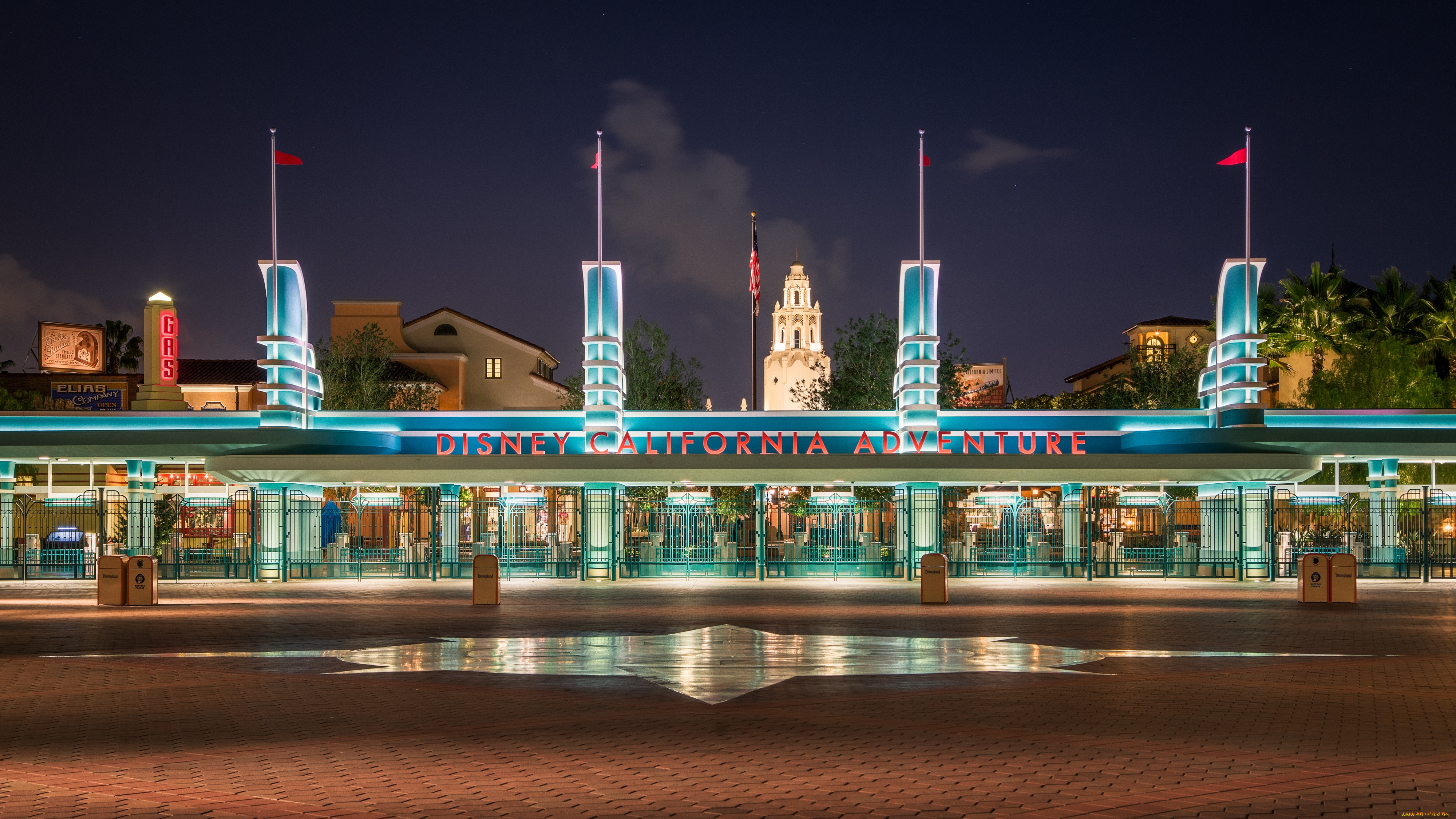 города, диснейленд, ночь