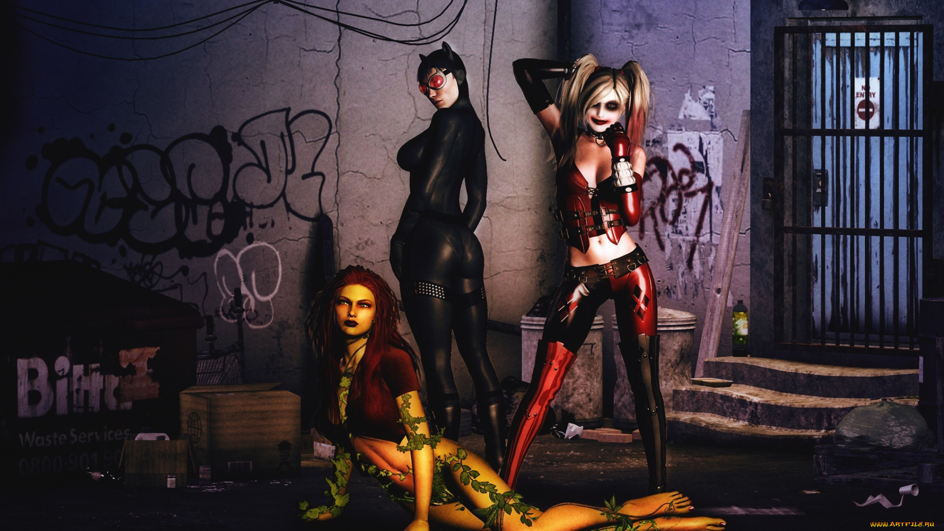 3д, графика, фантазия, , fantasy, Ядовитый, плющ, готем, harley, quinn, selina, kyle, catwoman, poison, pamela, isley