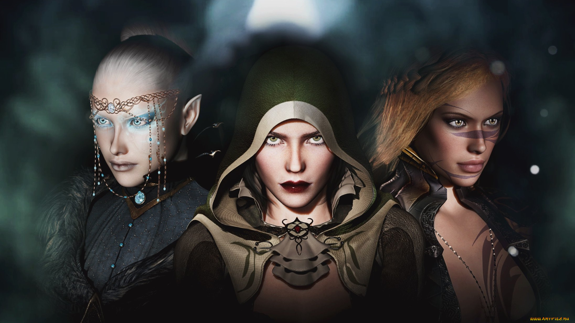 3д, графика, портрет, , portraits, девушки, эльф, украшение, капюшон, взгляд