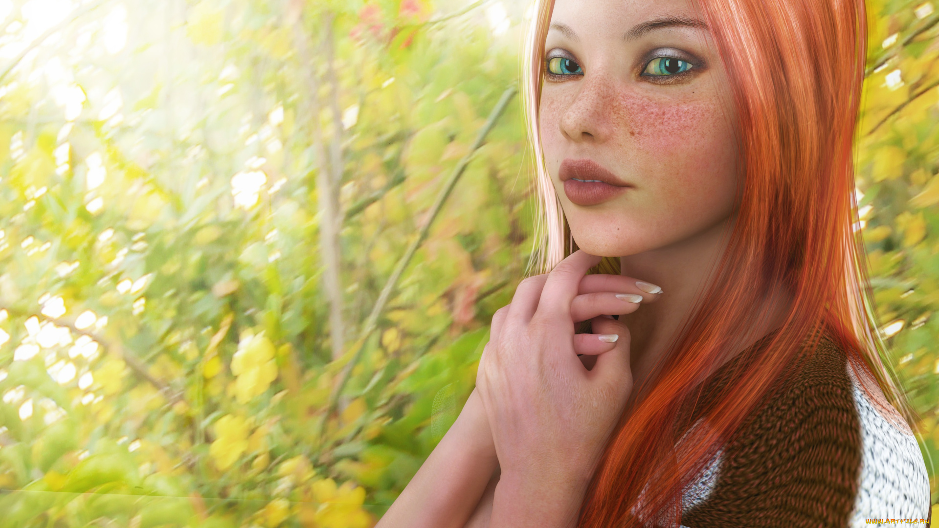 3д, графика, портрет, , portraits, взгляд, девушка, рыжая