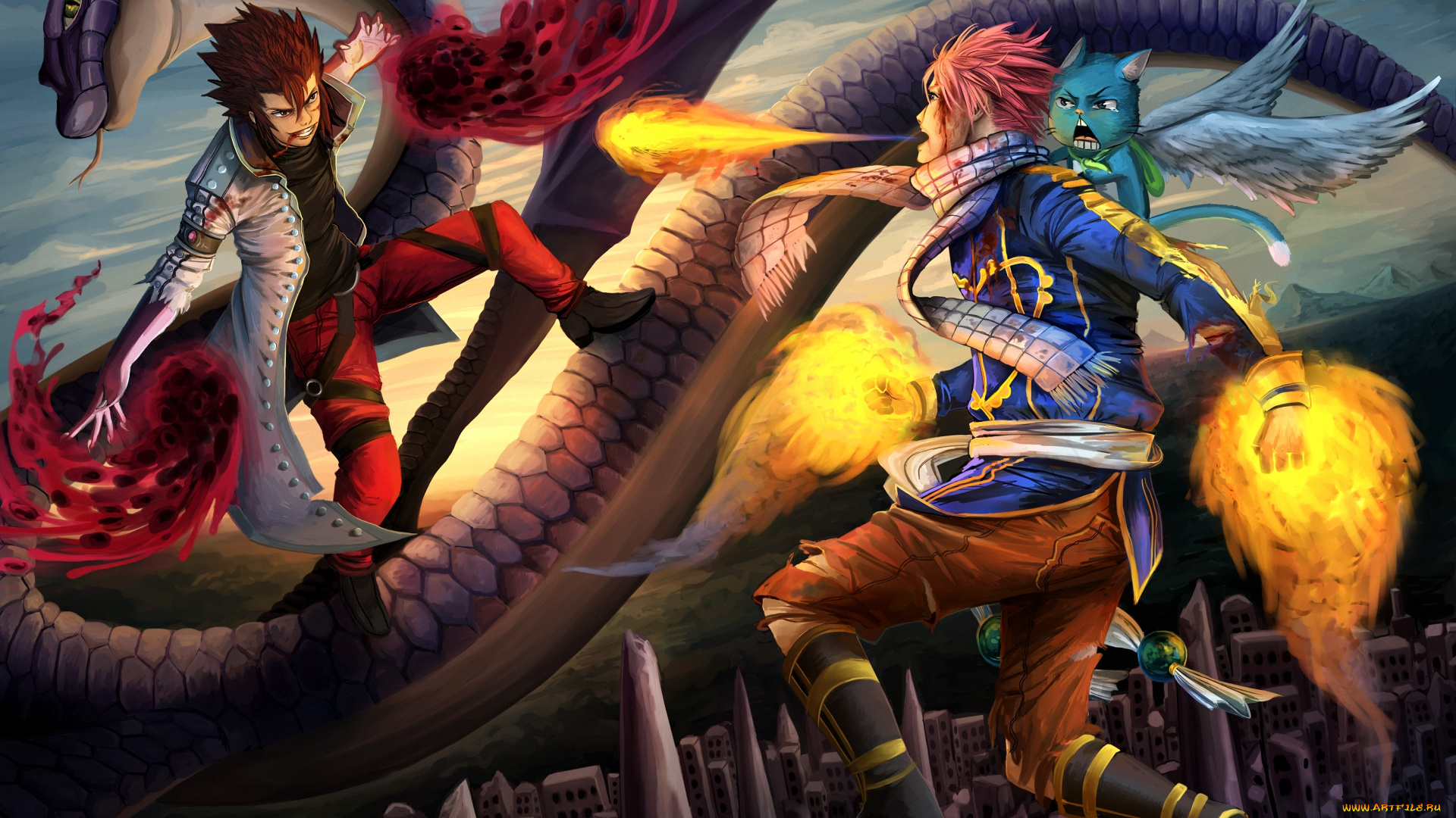 аниме, fairy, tail, natsu, dragneel, волшебники, магия, змея, драконы, cobra, кот, happy