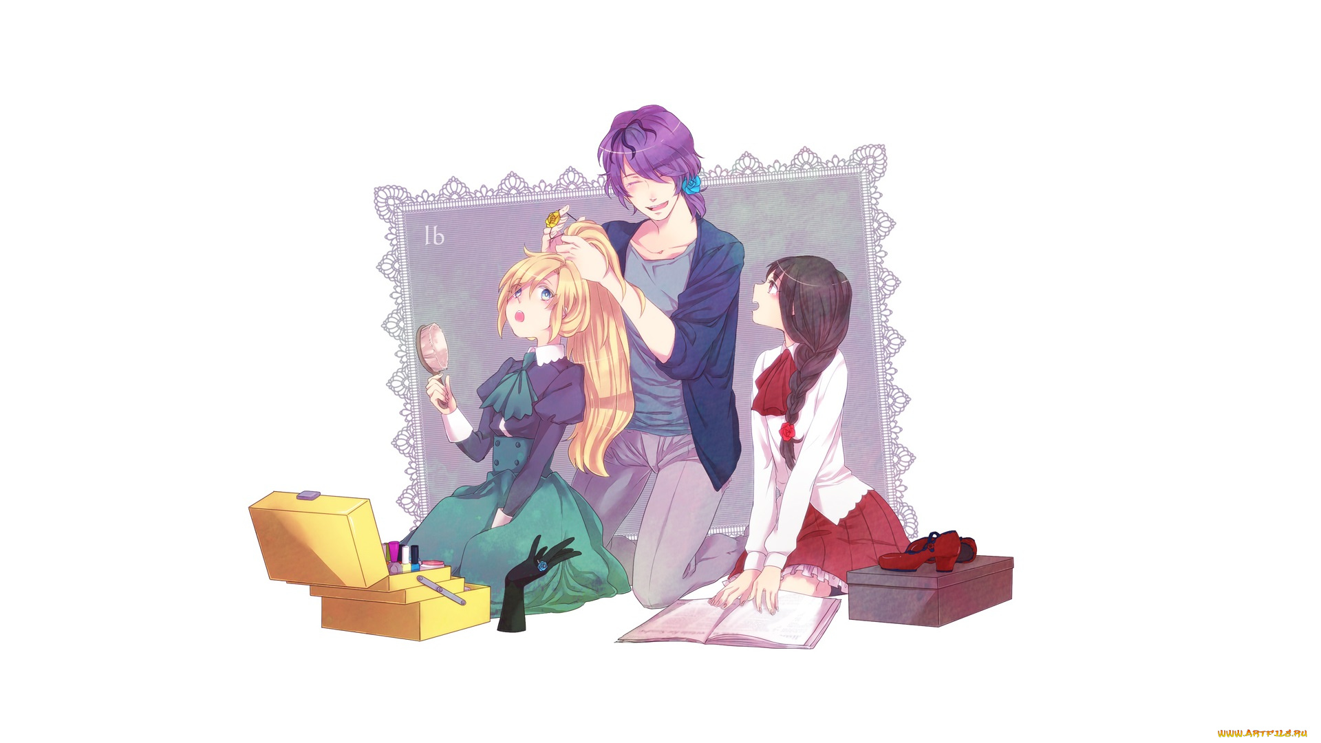 аниме, ib, белый, фон, мужчина, девушки, mary, eve, garry